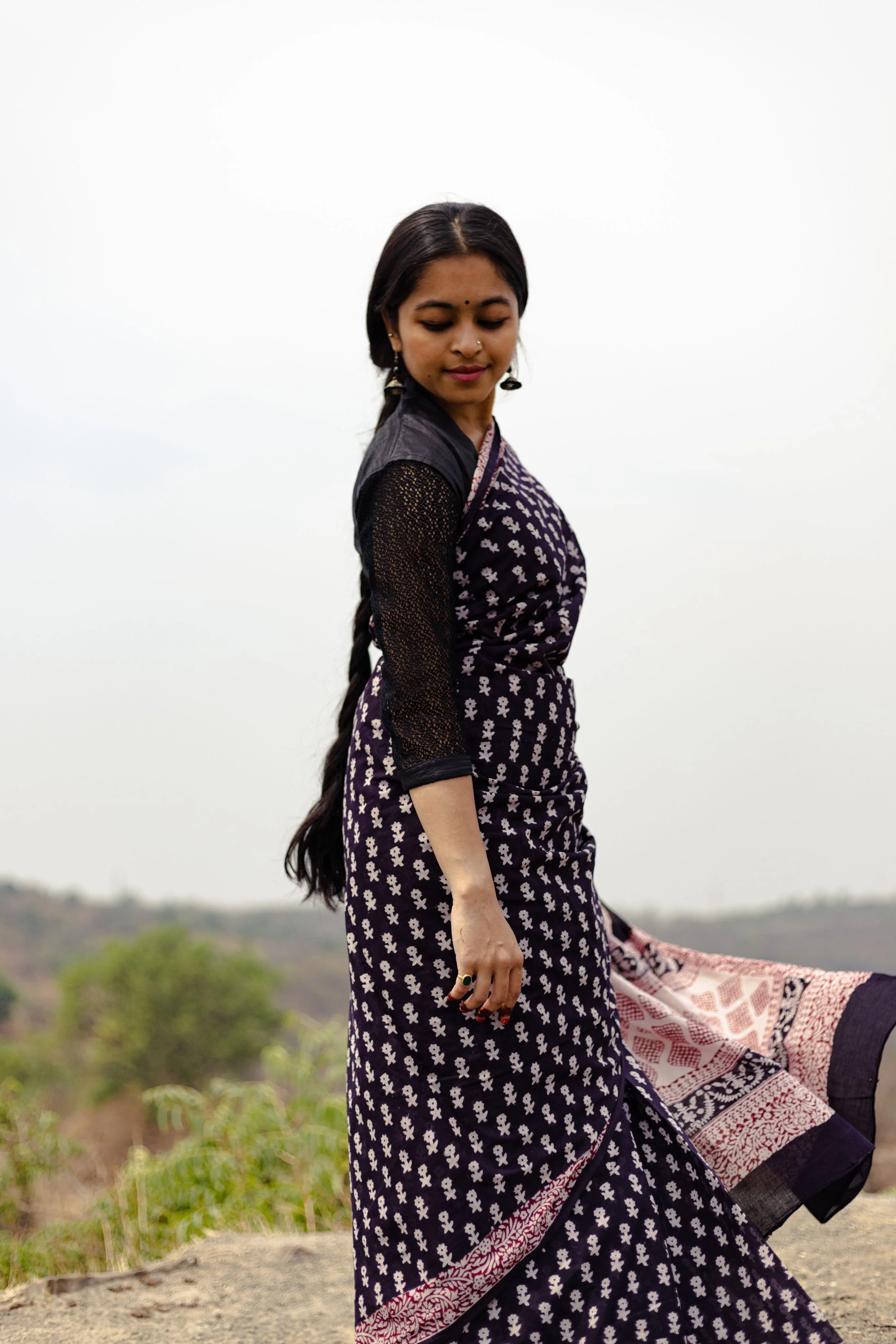 Natural dyed Bagh print sarees - Chitara - Genda - Image 11