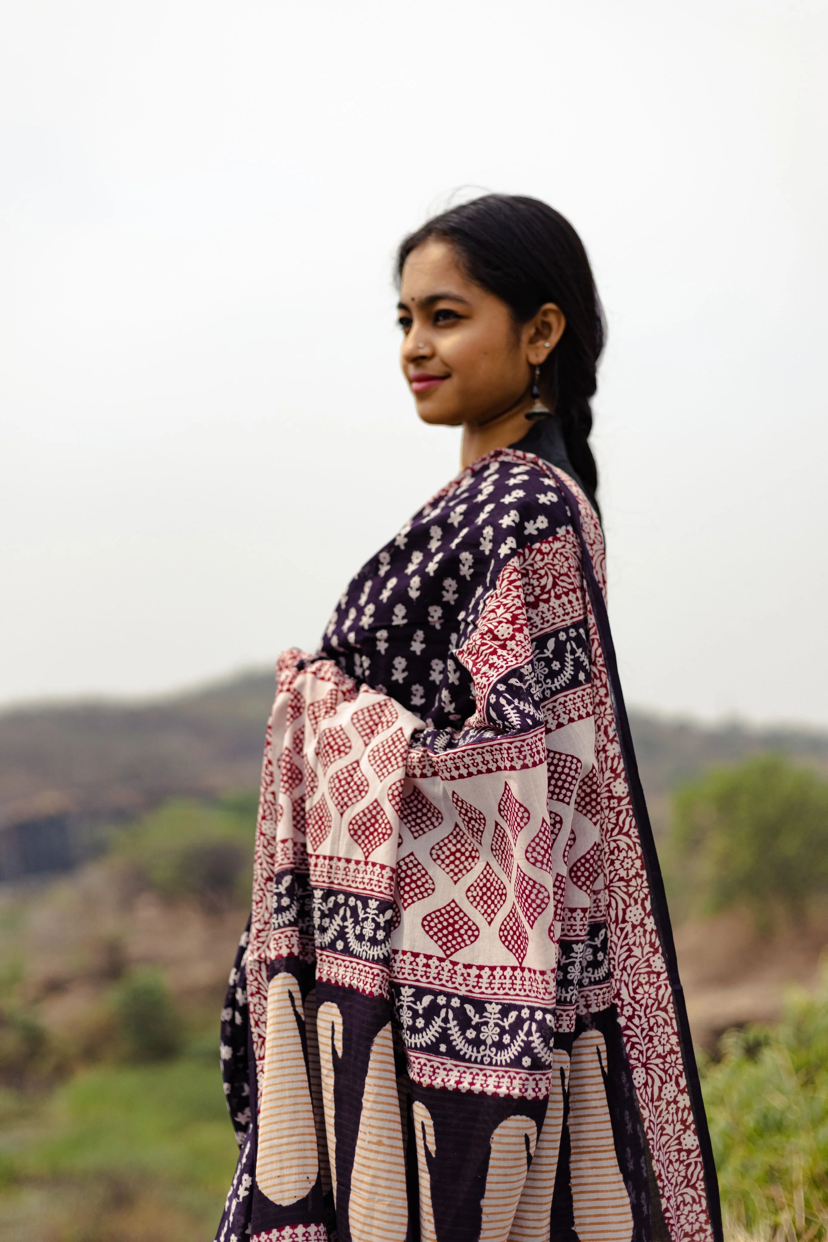 Natural dyed Bagh print sarees - Chitara - Genda - Image 14