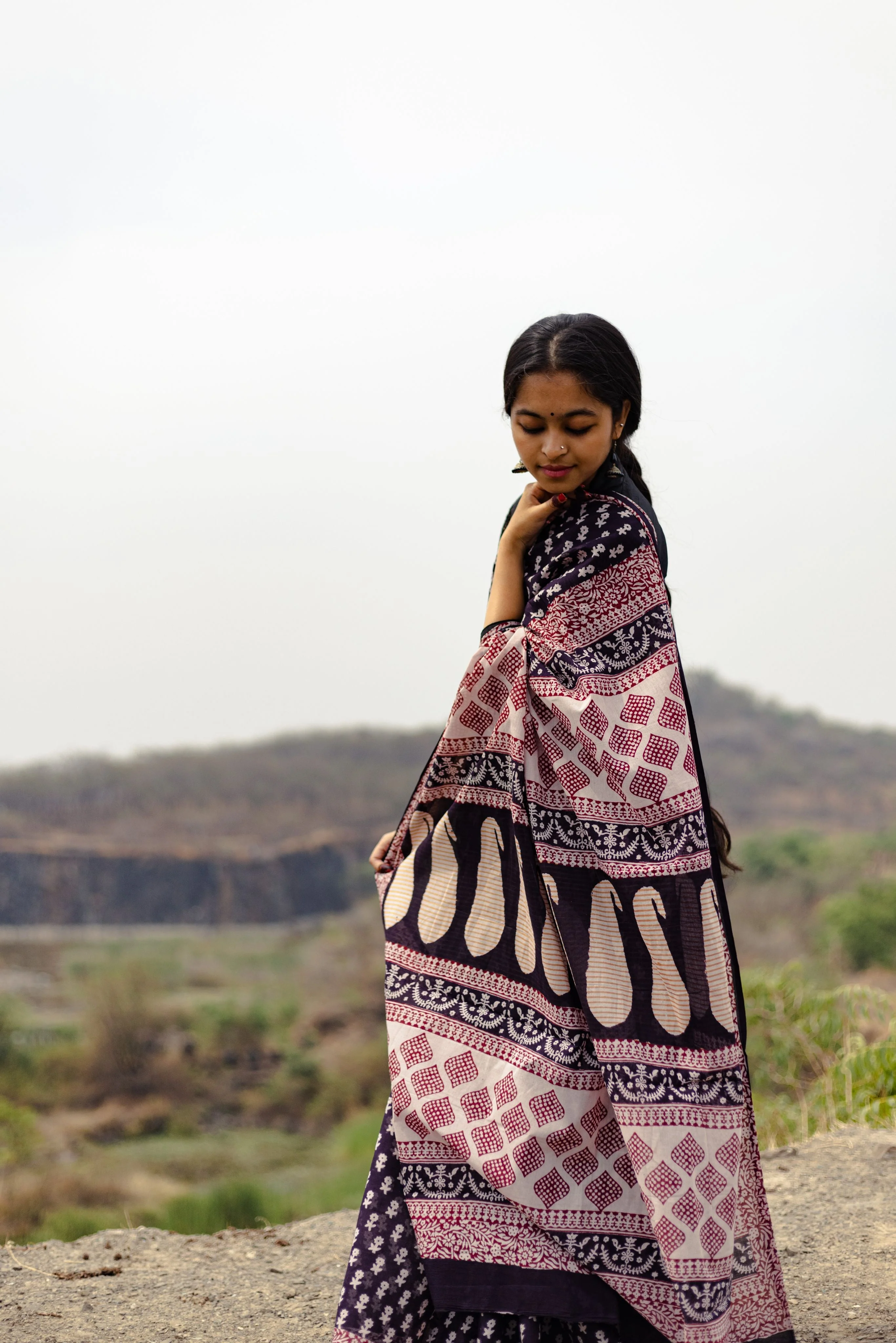 Natural dyed Bagh print sarees - Chitara - Genda - Image 15
