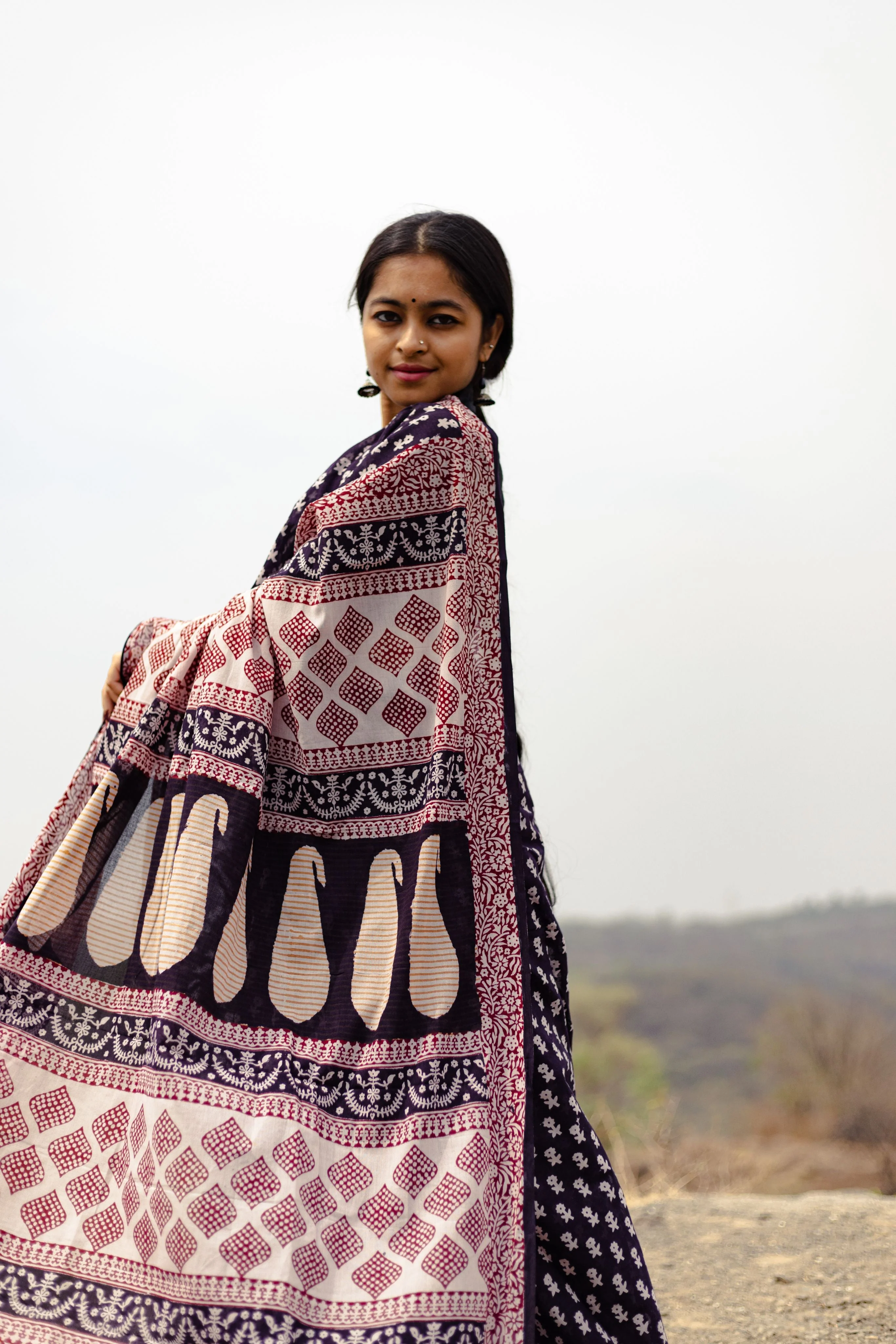Natural dyed Bagh print sarees - Chitara - Genda - Image 23