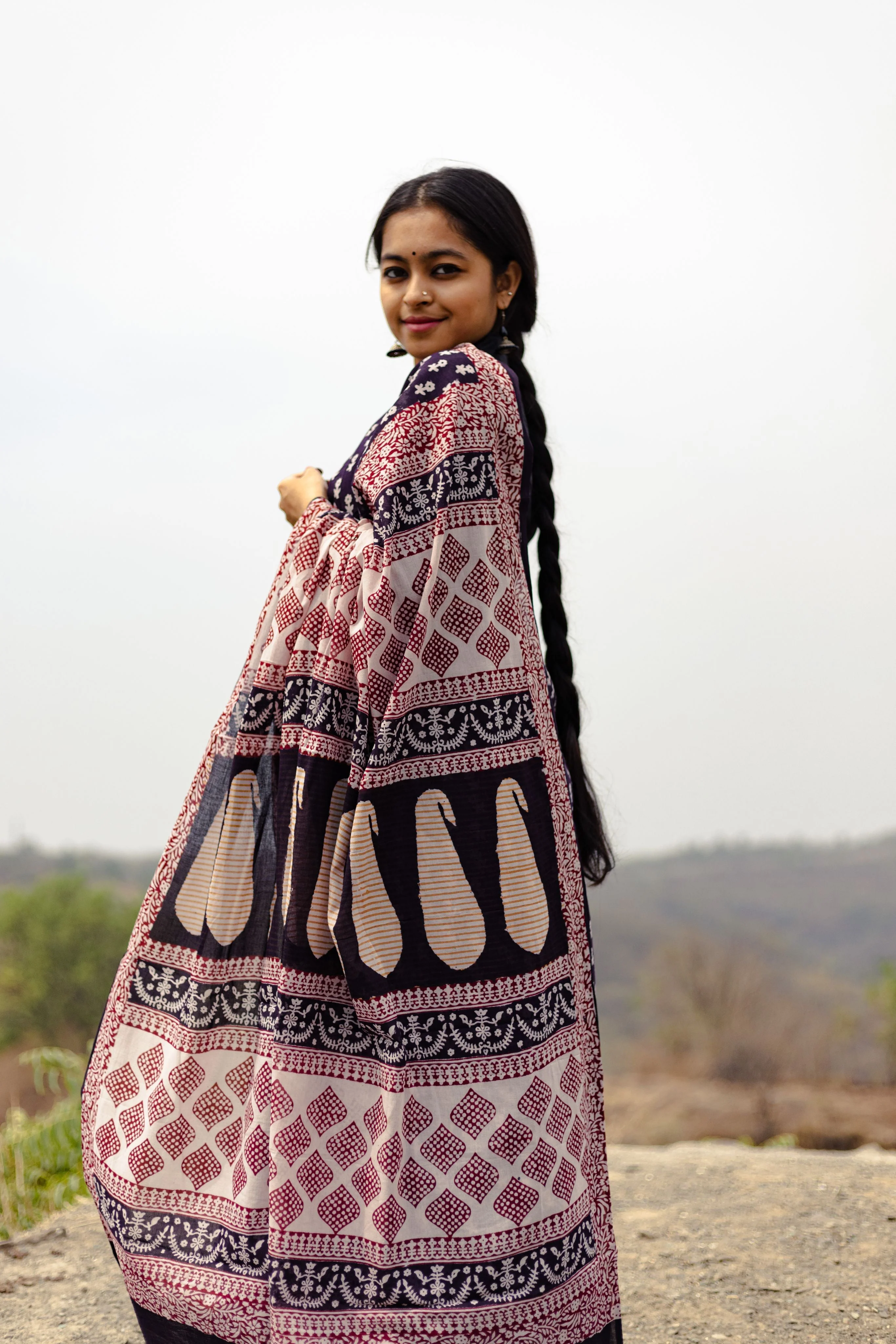 Natural dyed Bagh print sarees - Chitara - Genda - Image 5