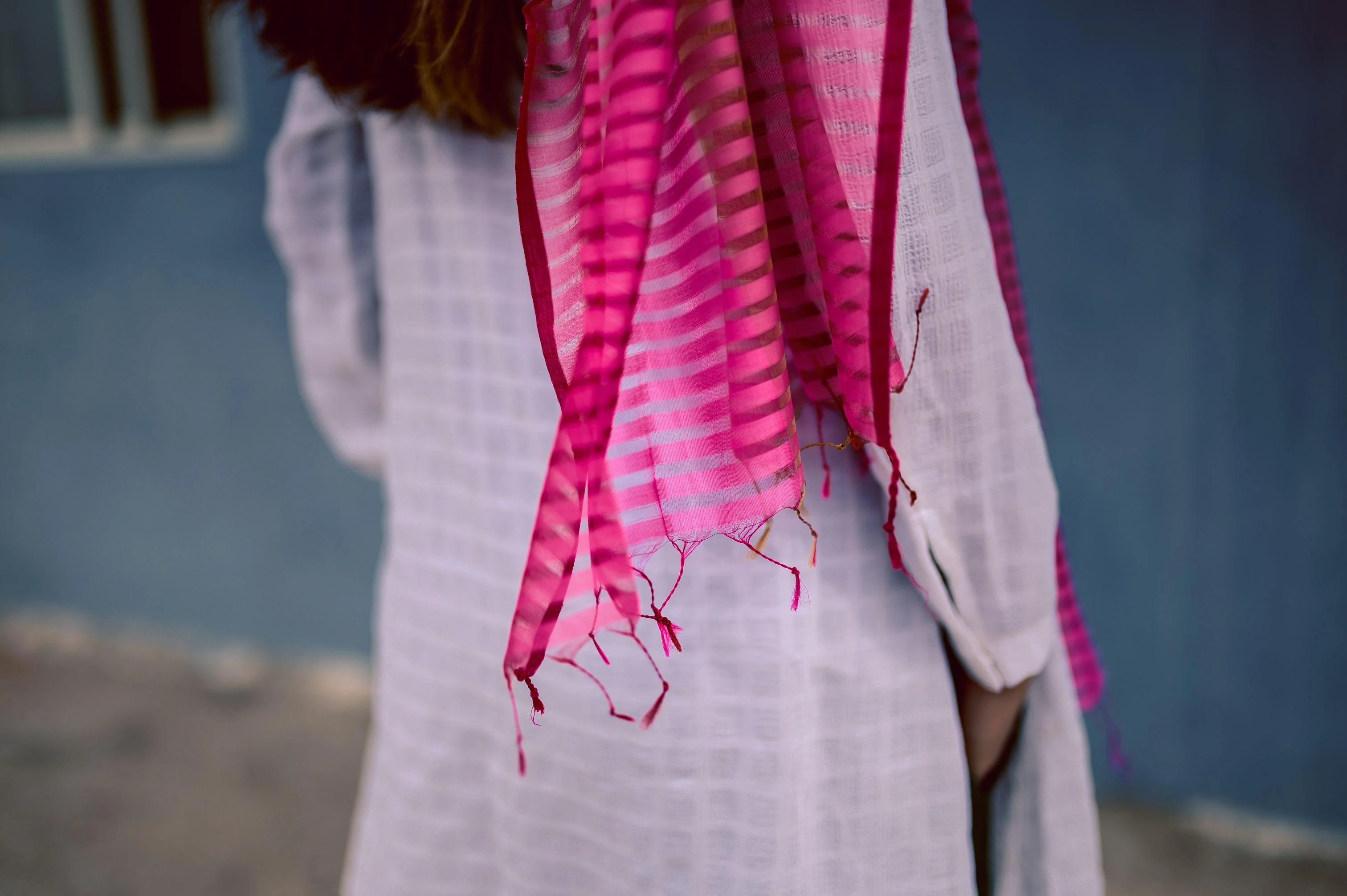 Maheswari handloom stole - Pink - Image 3