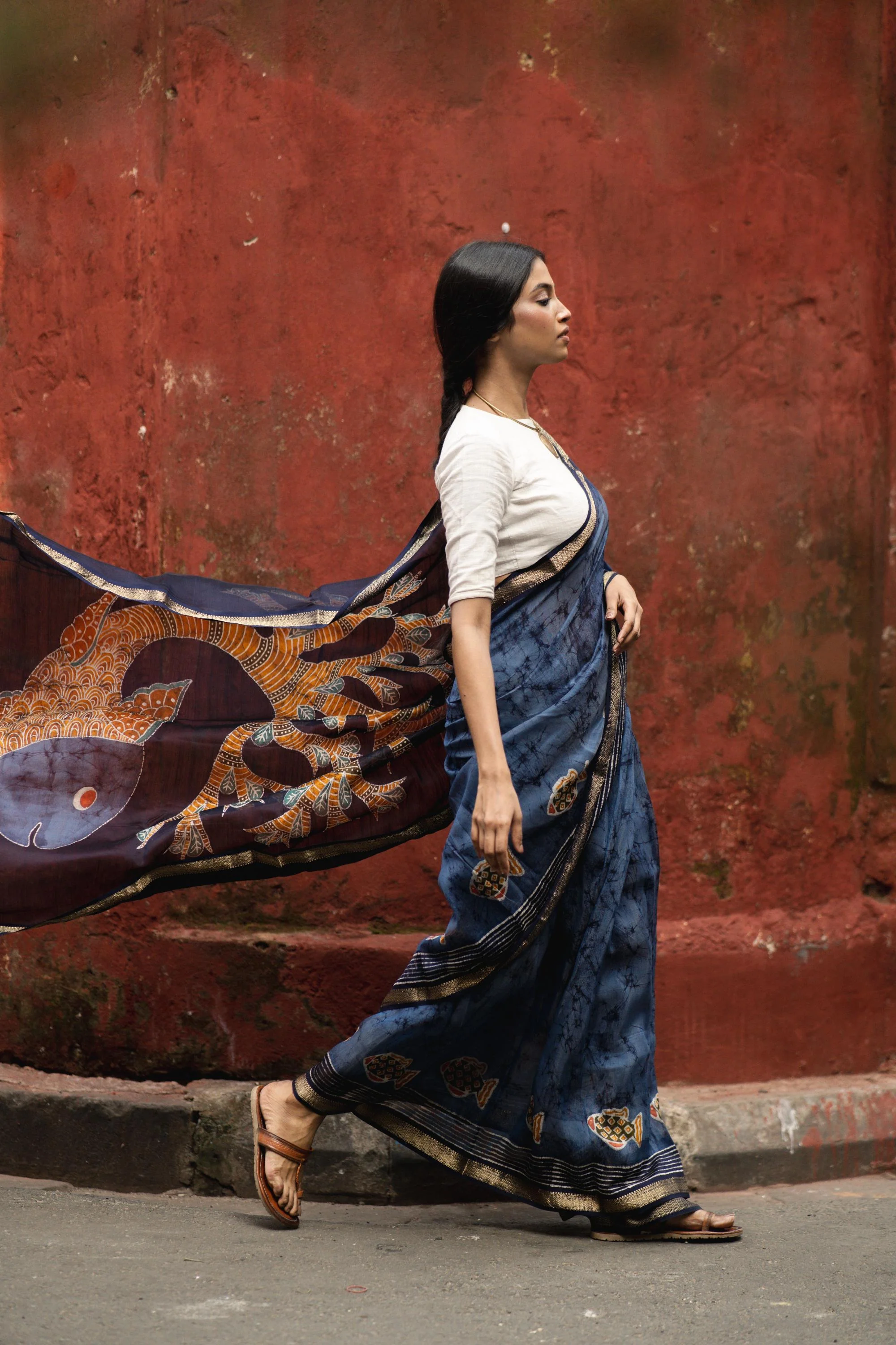 Batik Chanderi saree - Narmada- Jheelmeel - Image 3