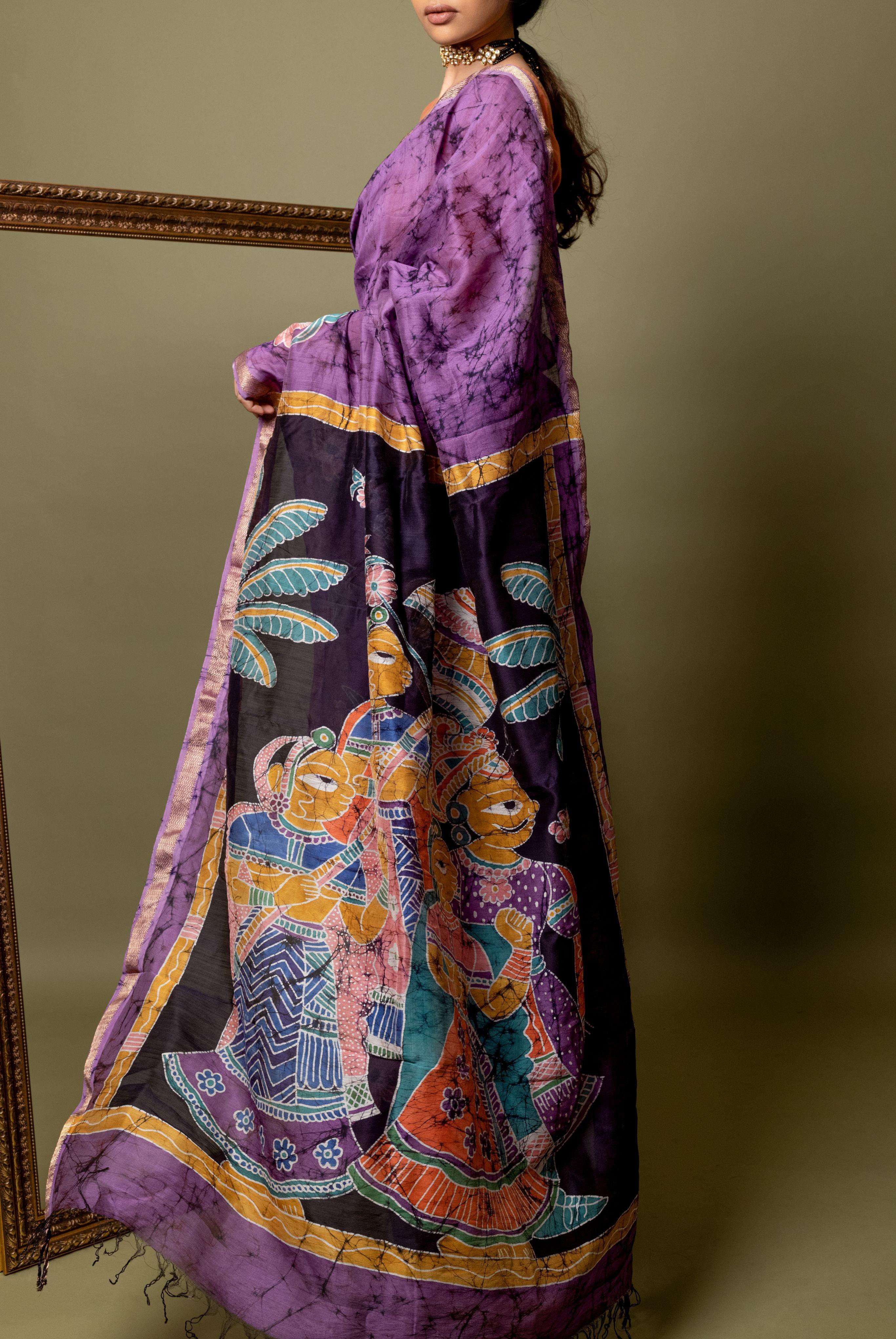 Batik Chanderi saree - Narmada- Bageecha - Image 5