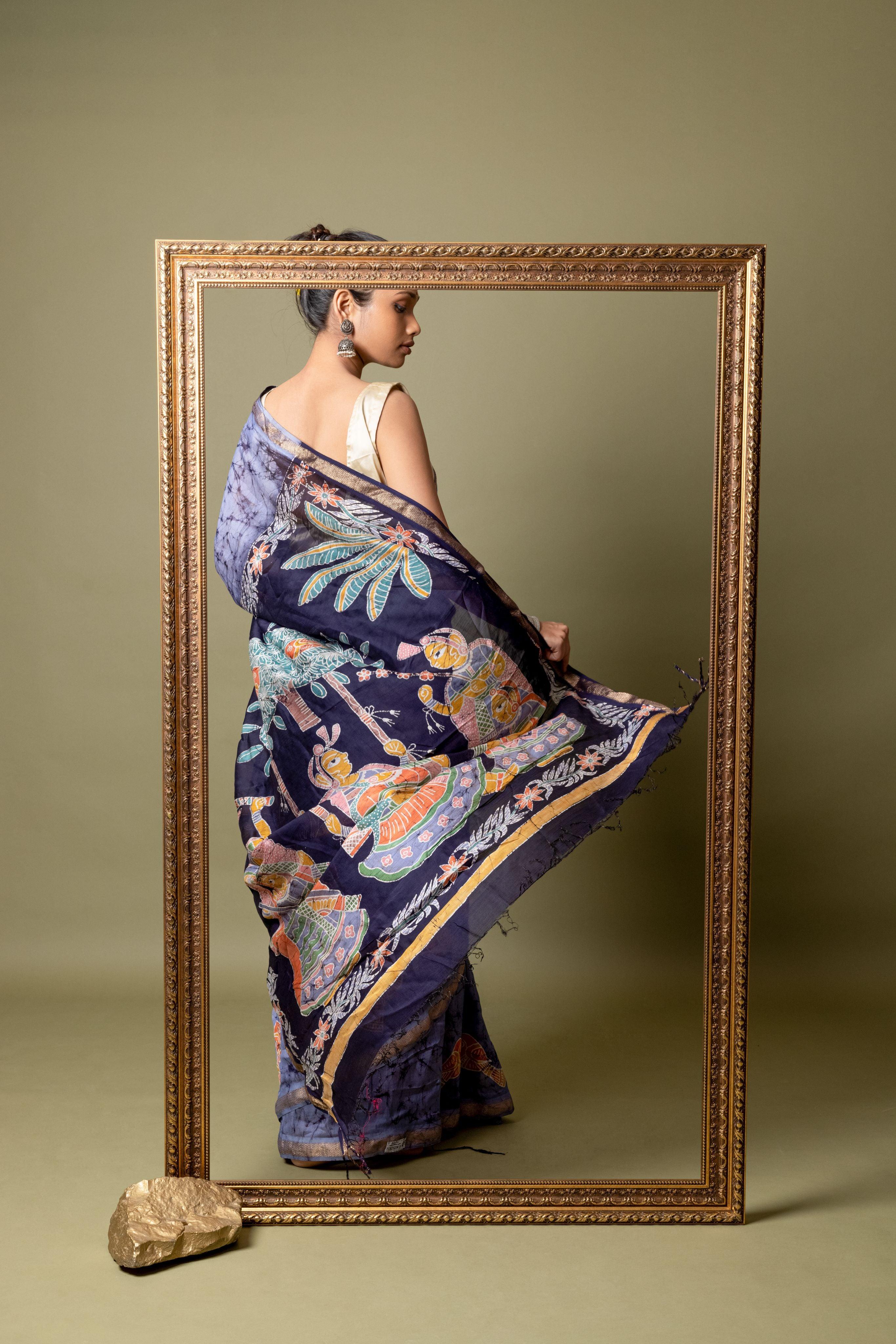 Batik Chanderi saree - Narmada- Nila - Image 10