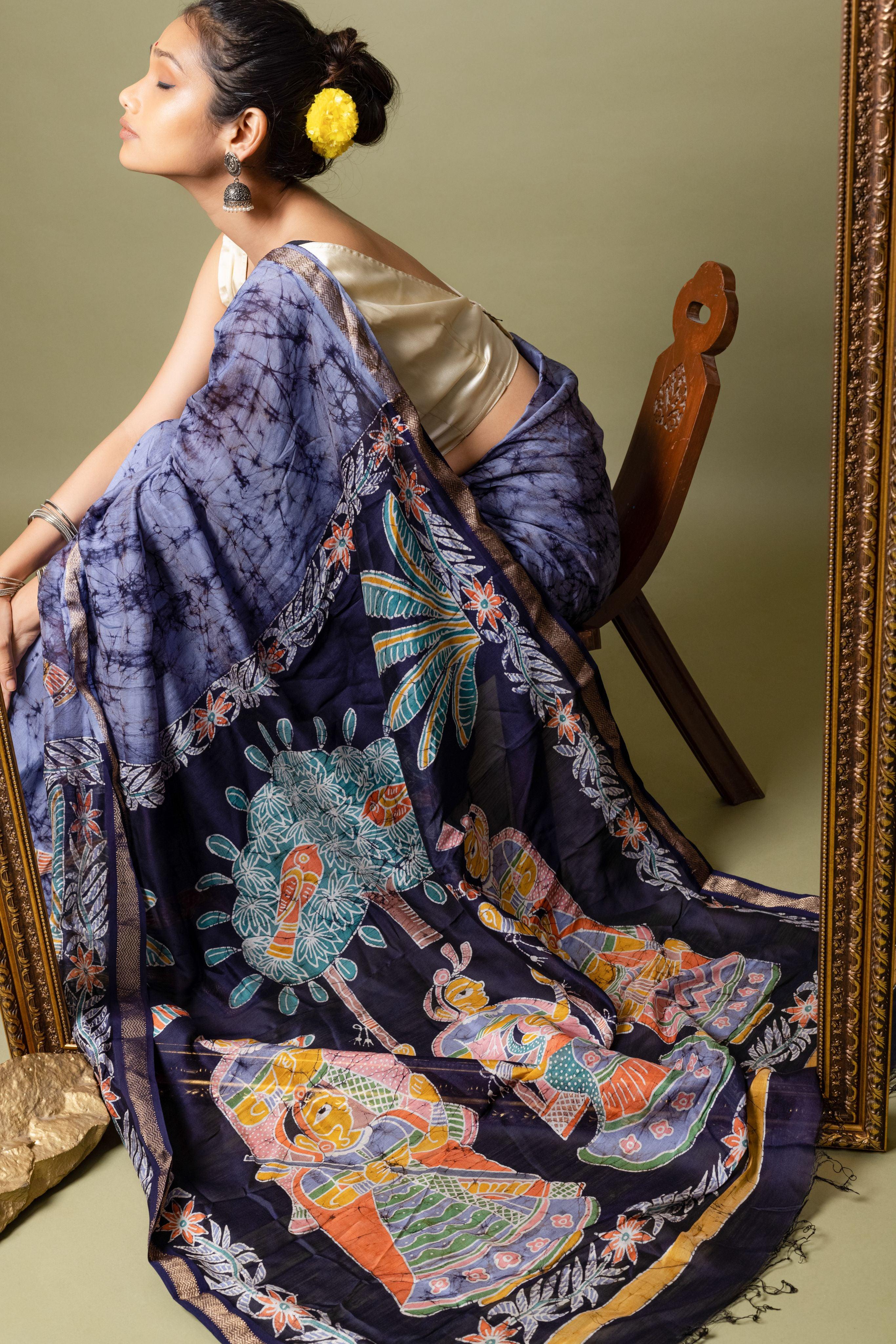 Batik Chanderi saree - Narmada- Nila - Image 7