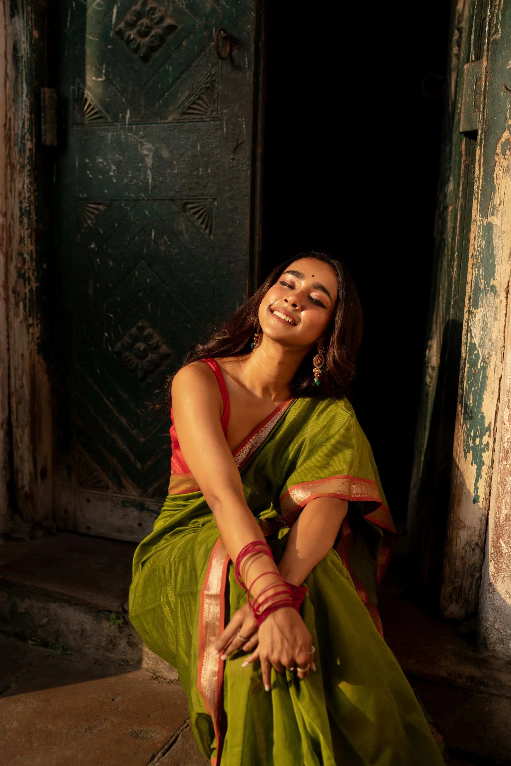 Maheswari Handloom saree - Seher - Green pink zari - Image 5