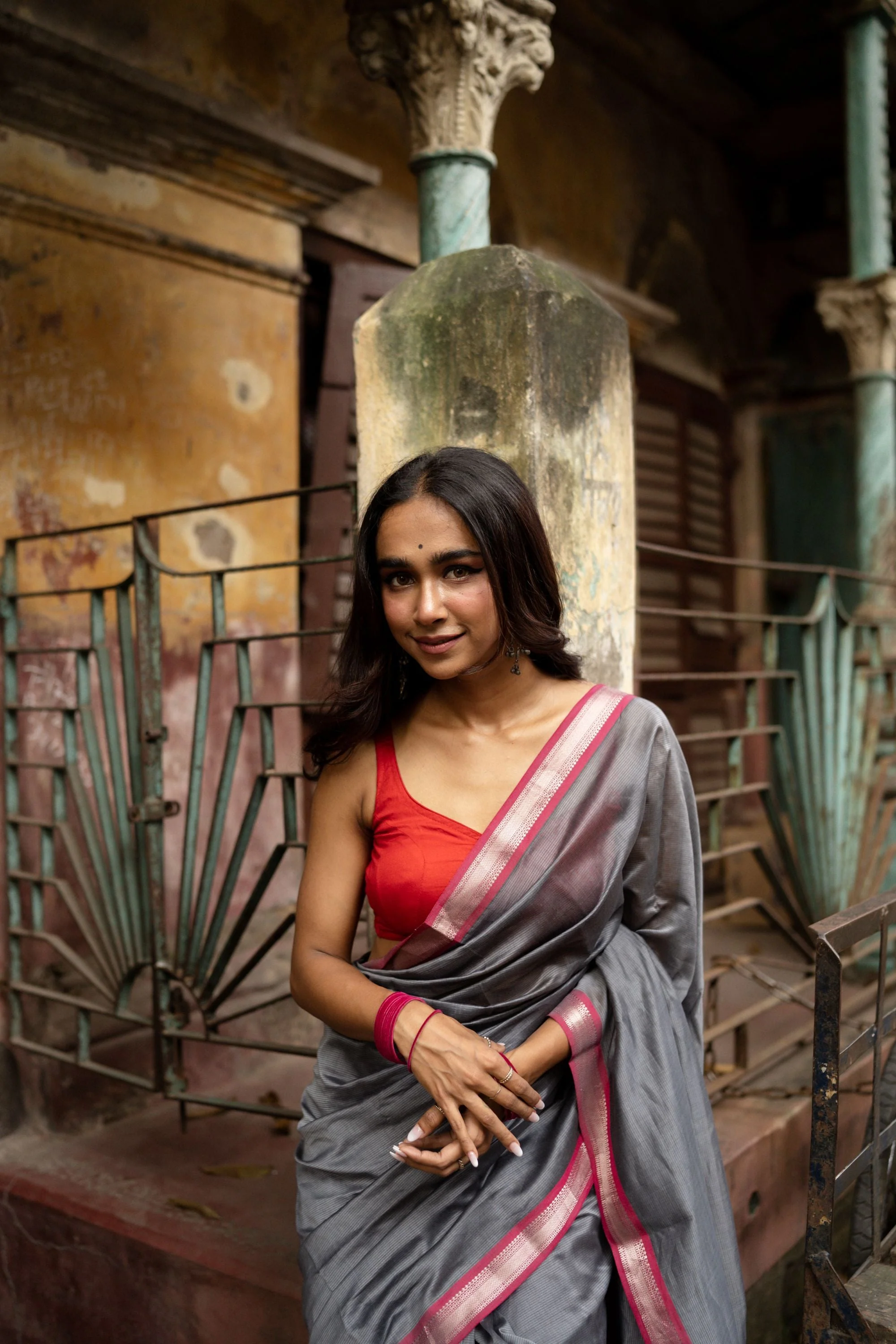 Maheswari Handloom saree - Seher - Grey pink zari - Image 7