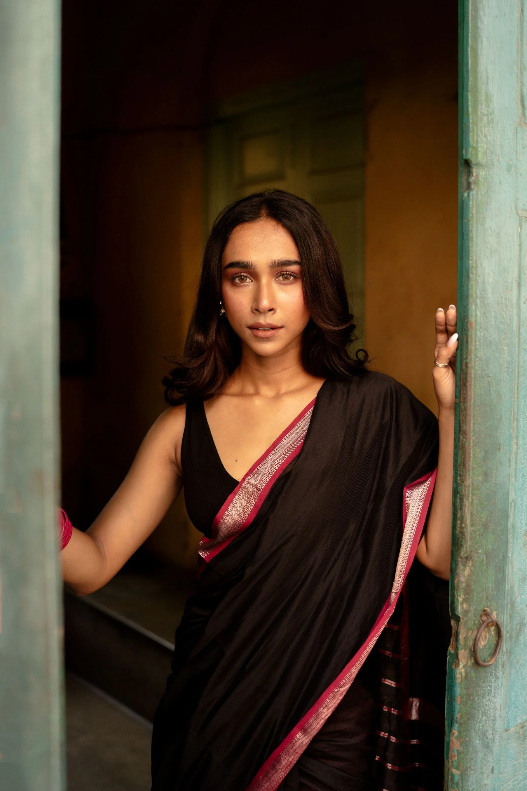 Maheswari Handloom saree - Seher - Black pink zari - Image 10