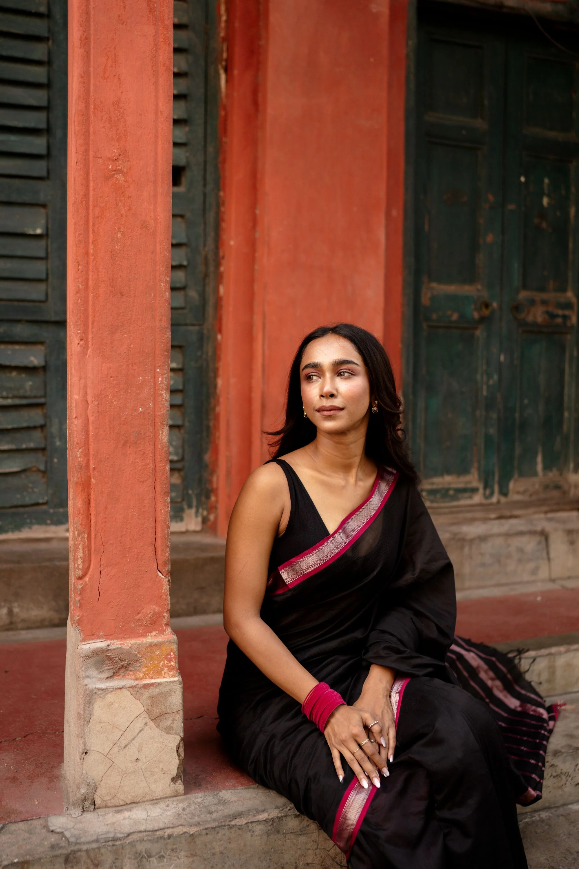 Maheswari Handloom saree - Seher - Black pink zari - Image 5