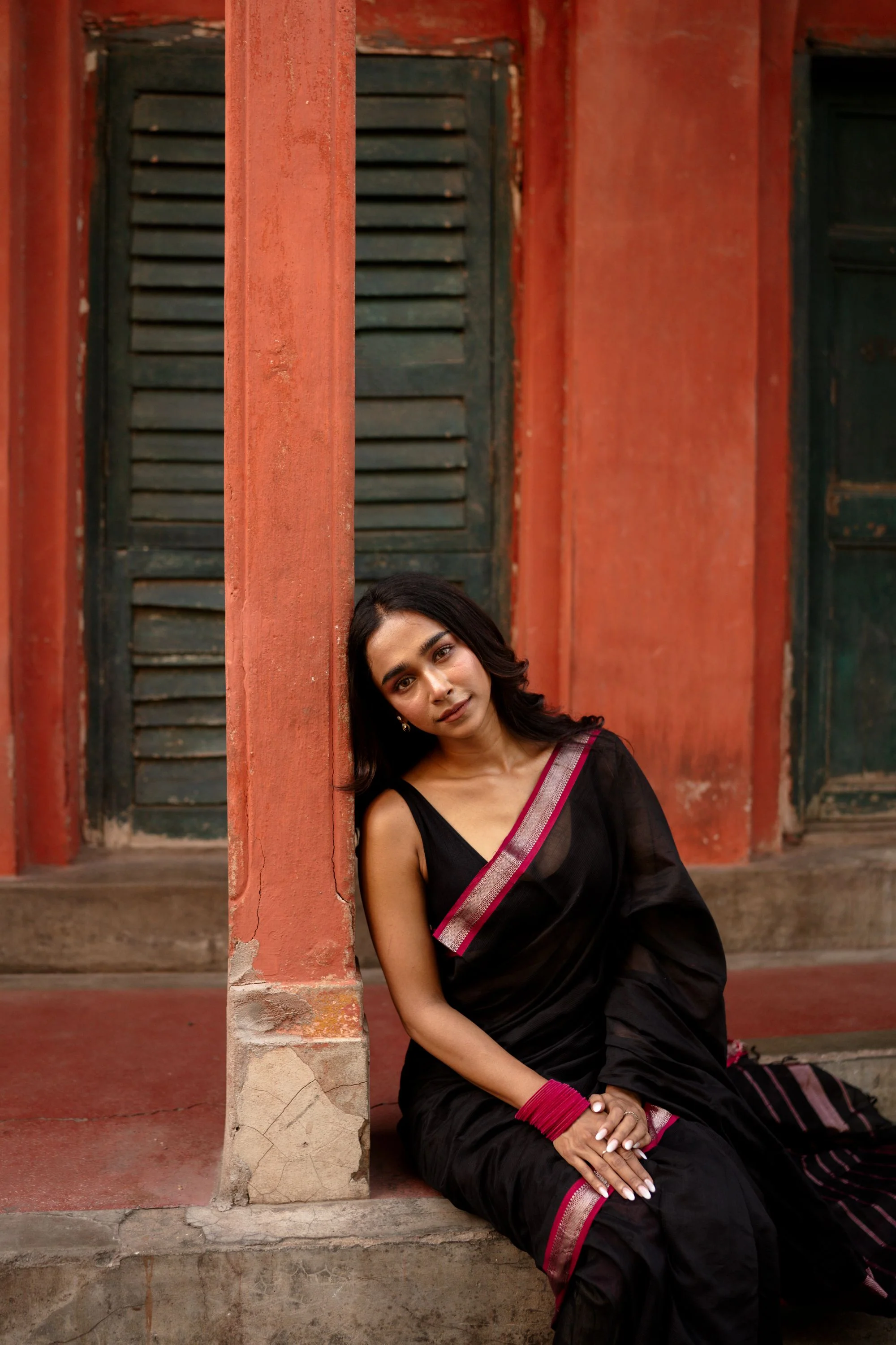Maheswari Handloom saree - Seher - Black pink zari - Image 6