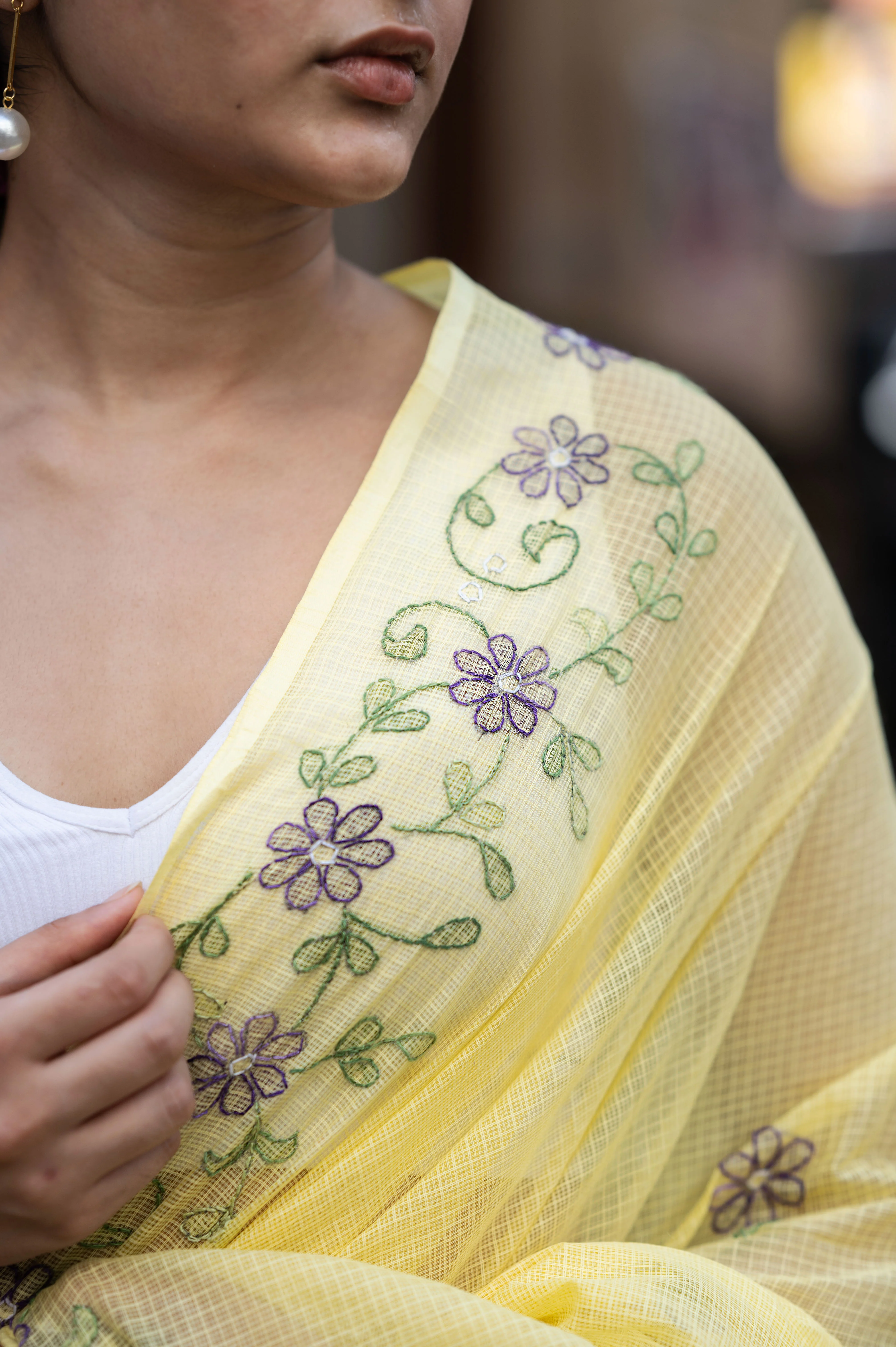 Embroidered Kota saree - Riwaayat - Basanti - Image 6