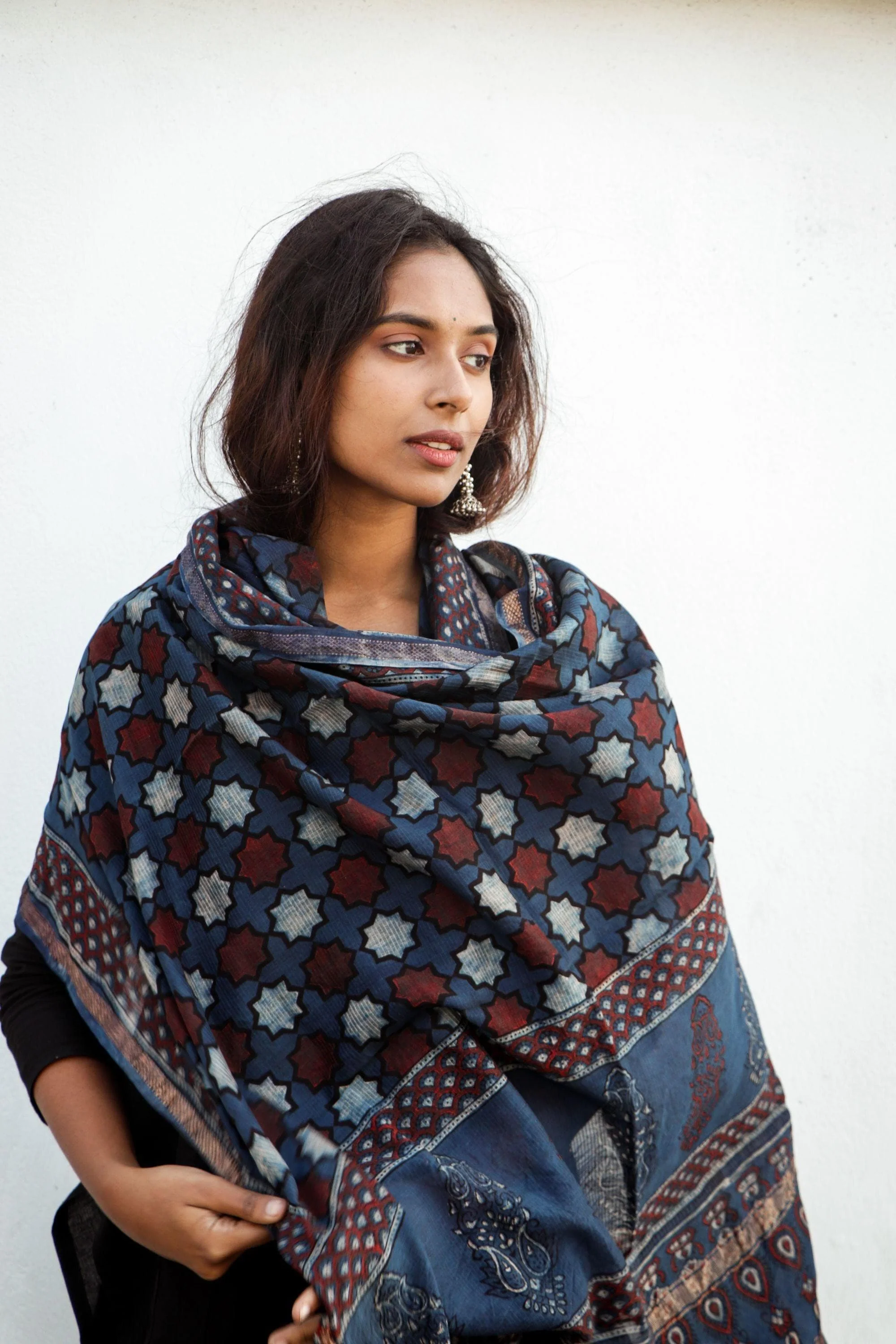 Kaisori Ajrakh Indigo Chanderi Dupatta - Image 4