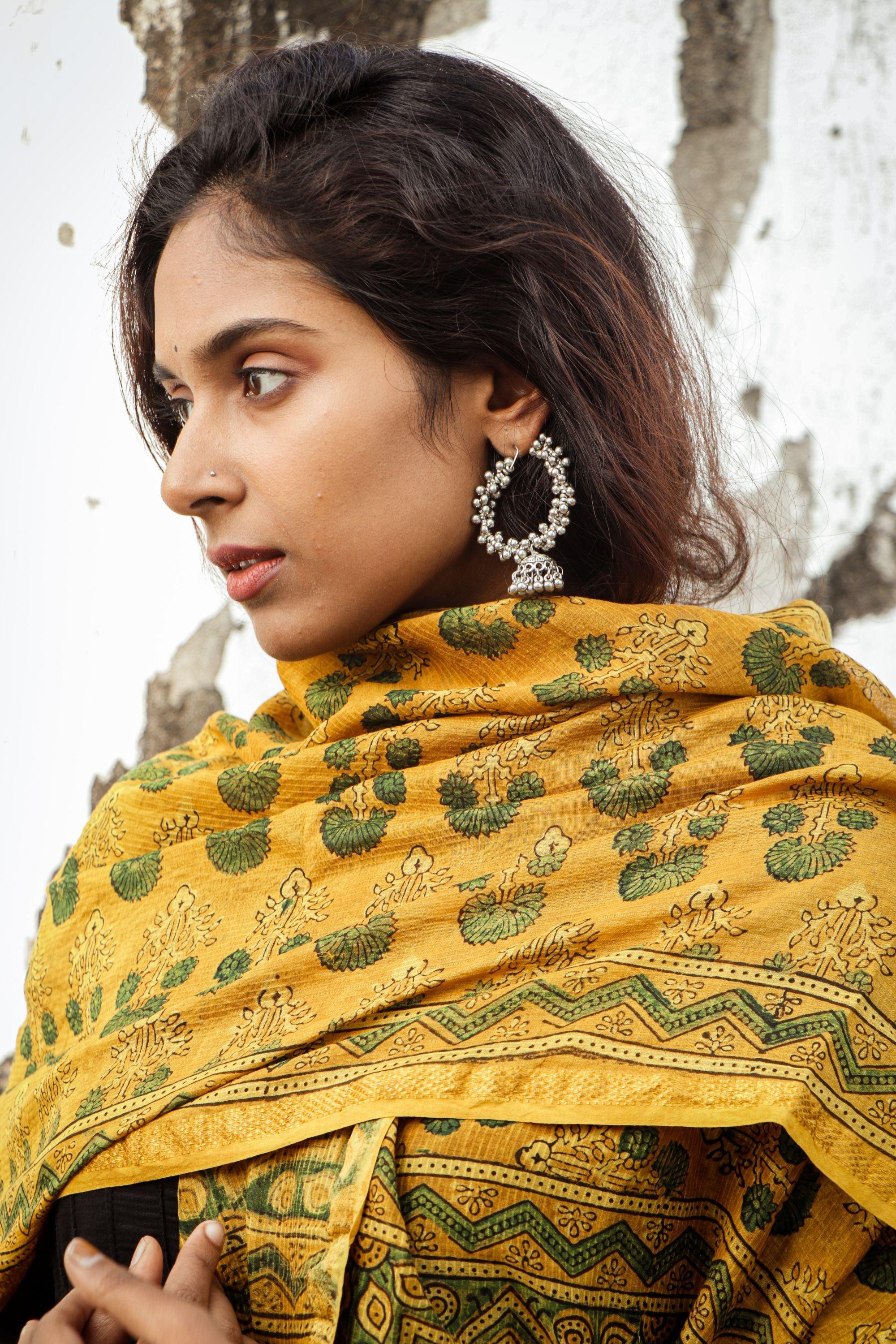 Kaisori Ajrakh Mustard Chanderi Dupatta - Image 7