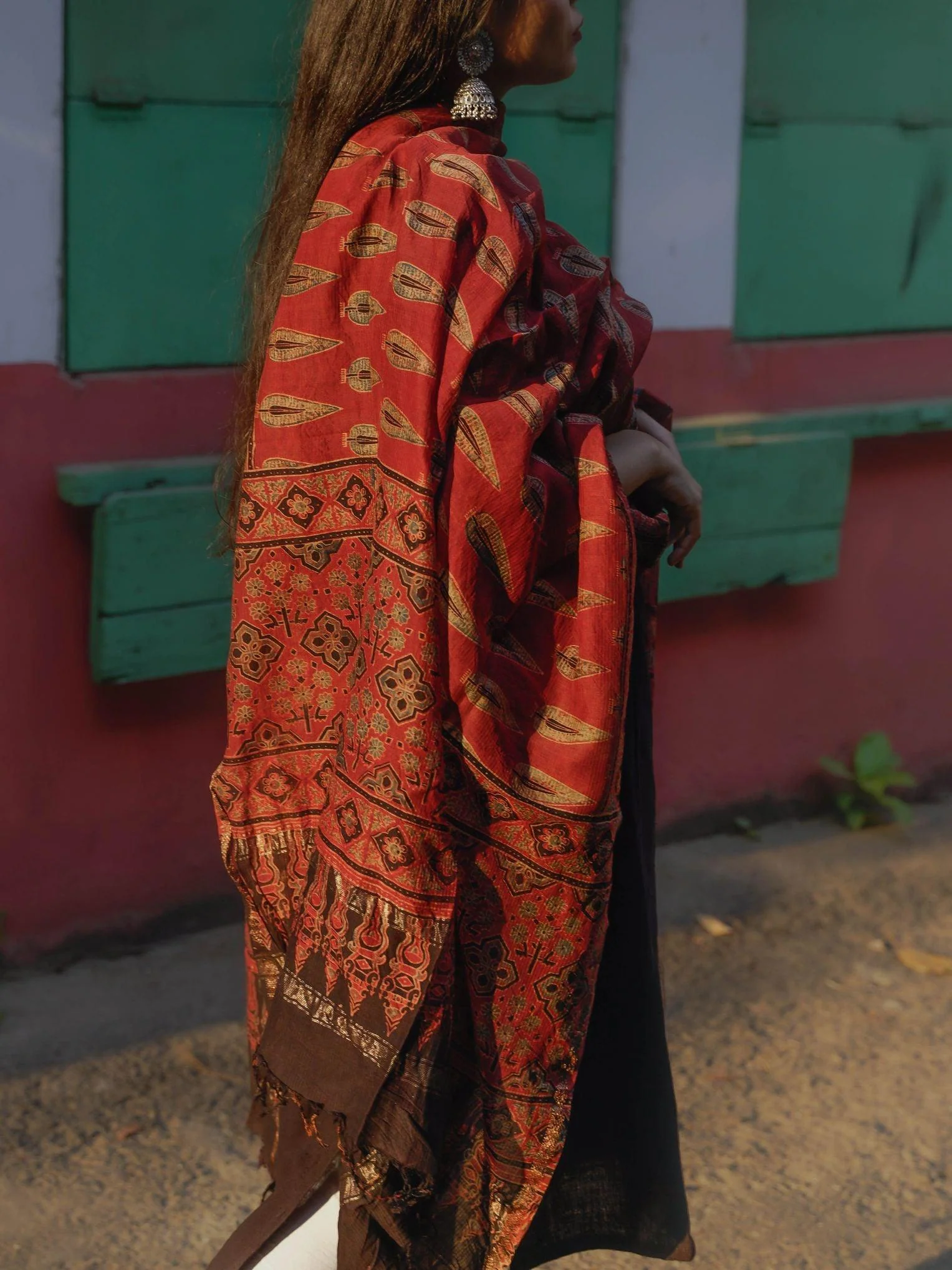 Kaisori Ajrakh Red Silk cotton dupatta - Image 6