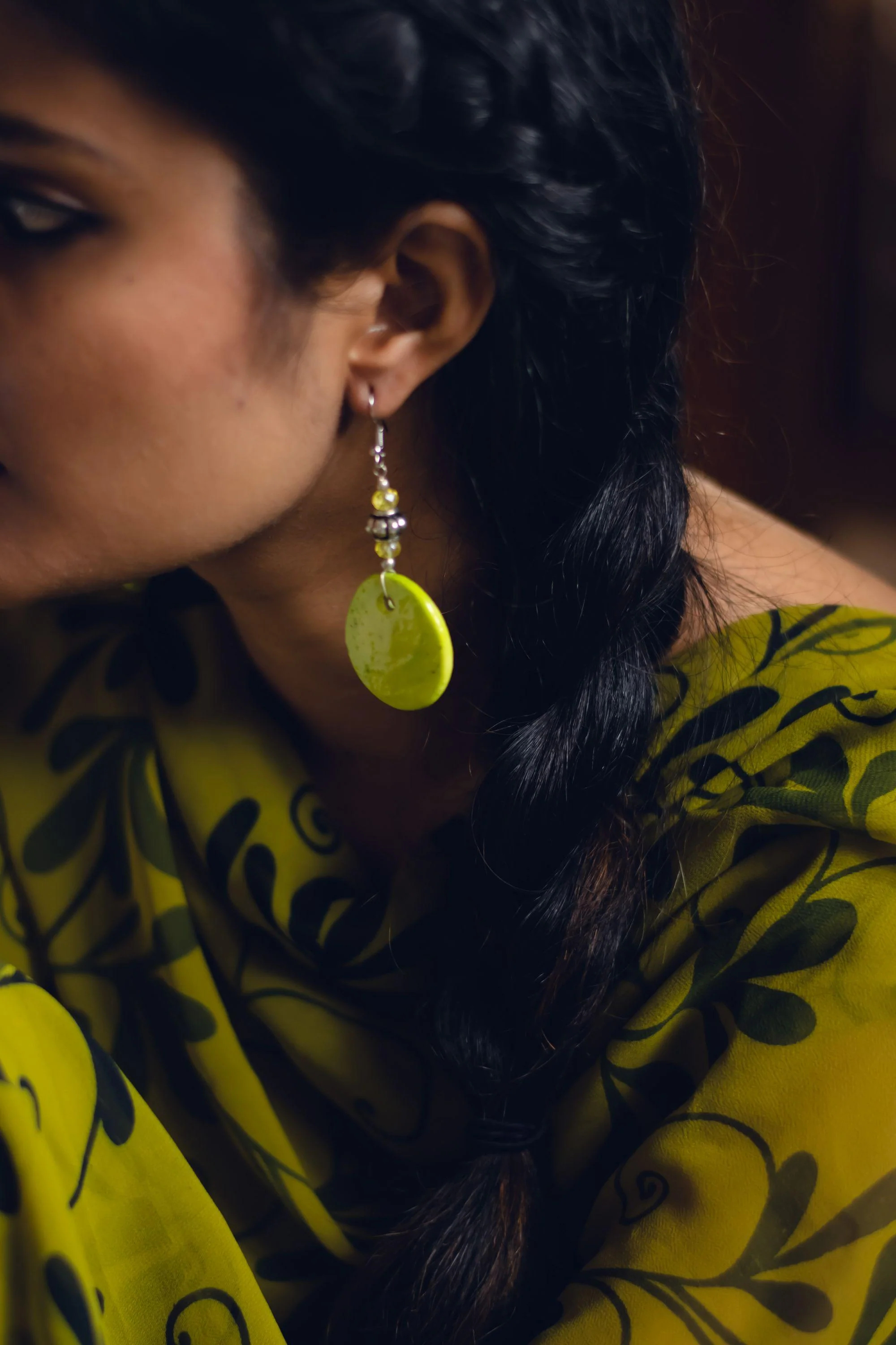 Kaisori blue pottery jewellery - Yellow circle earrings - Image 3