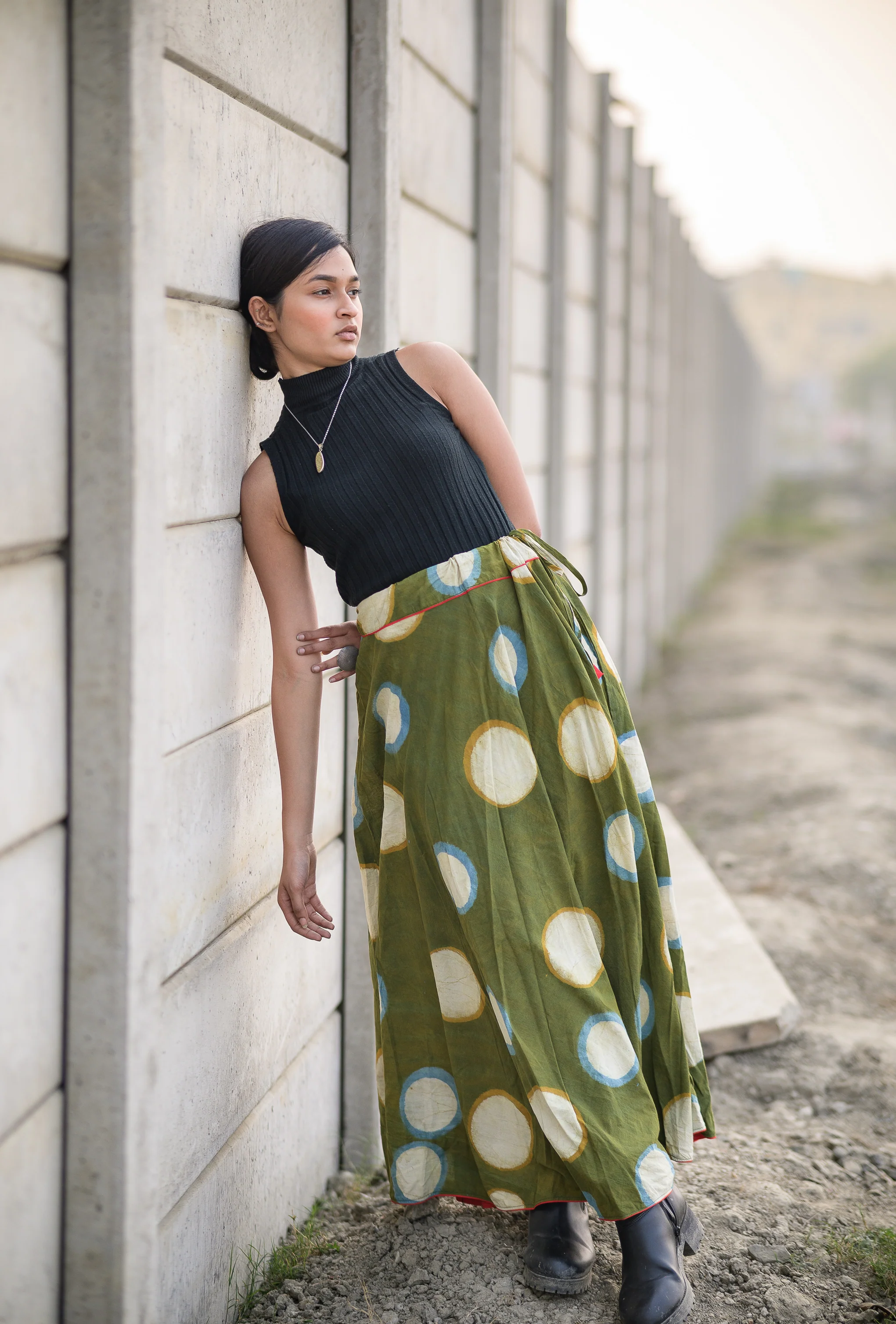 Natural dyed cotton long light green skirt -Noor -  Ahira - Image 5