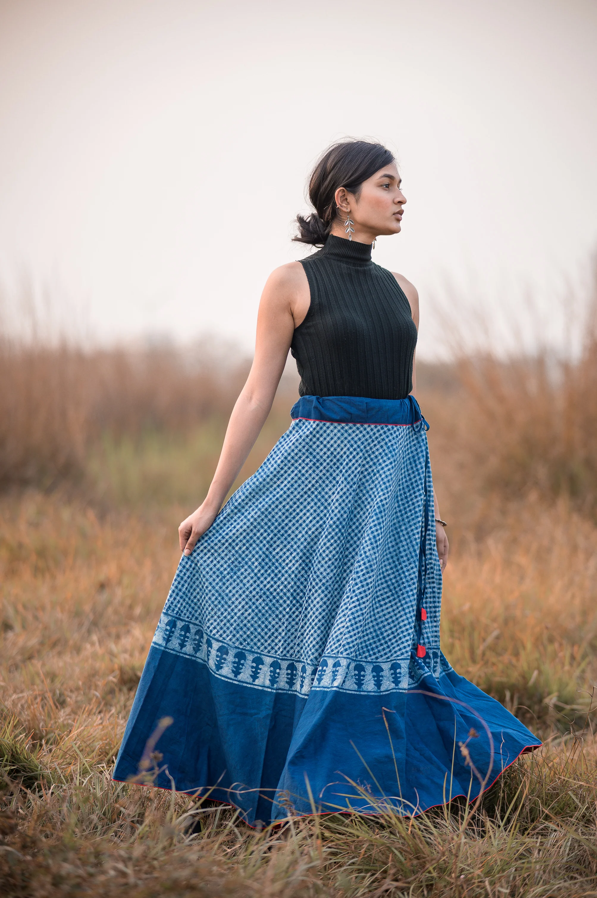 Natural dyed cotton long indigo print skirt -Noor -  Asma - Image 4