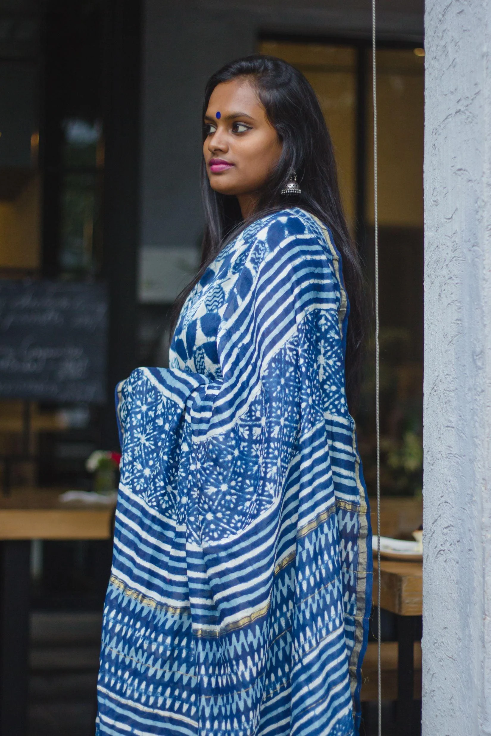 Natural dyed Dabu sarees - Malhar - Indigo boota - Image 11