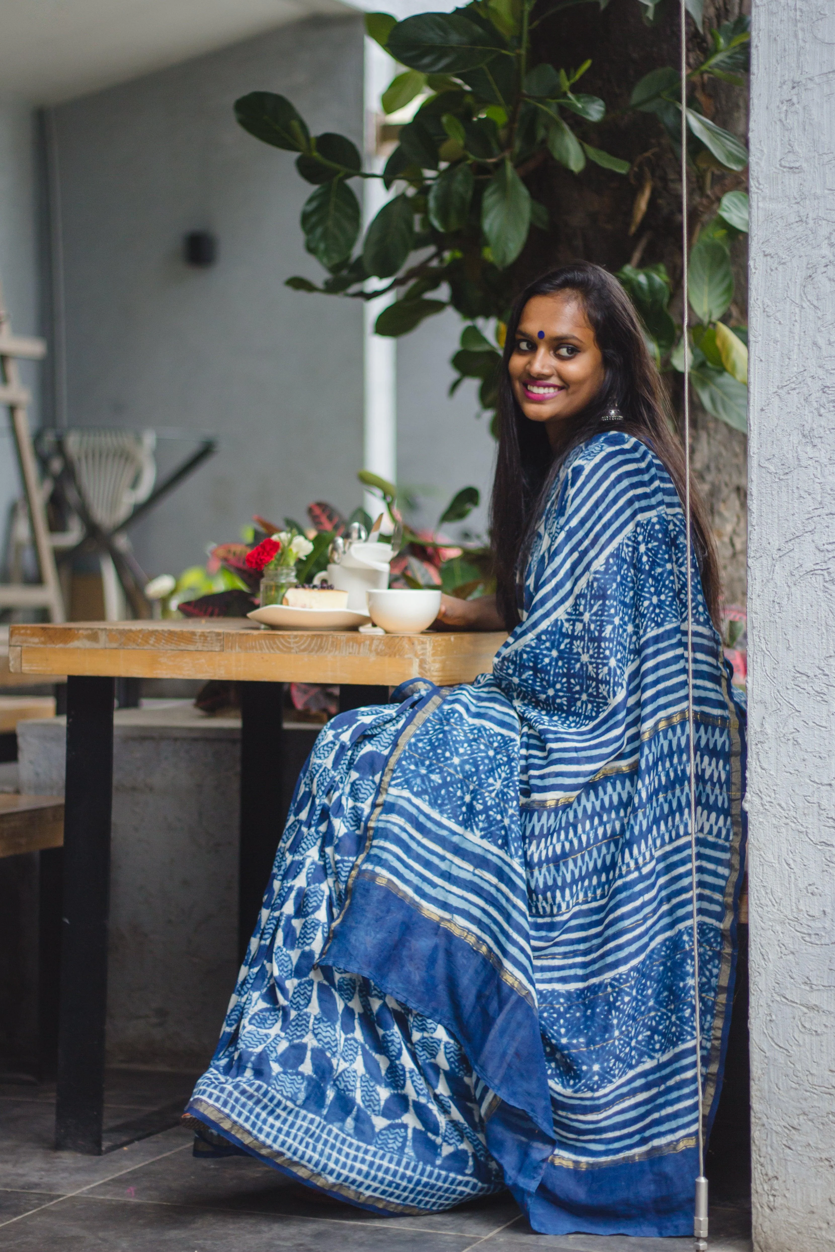 Natural dyed Dabu sarees - Malhar - Indigo boota - Image 3
