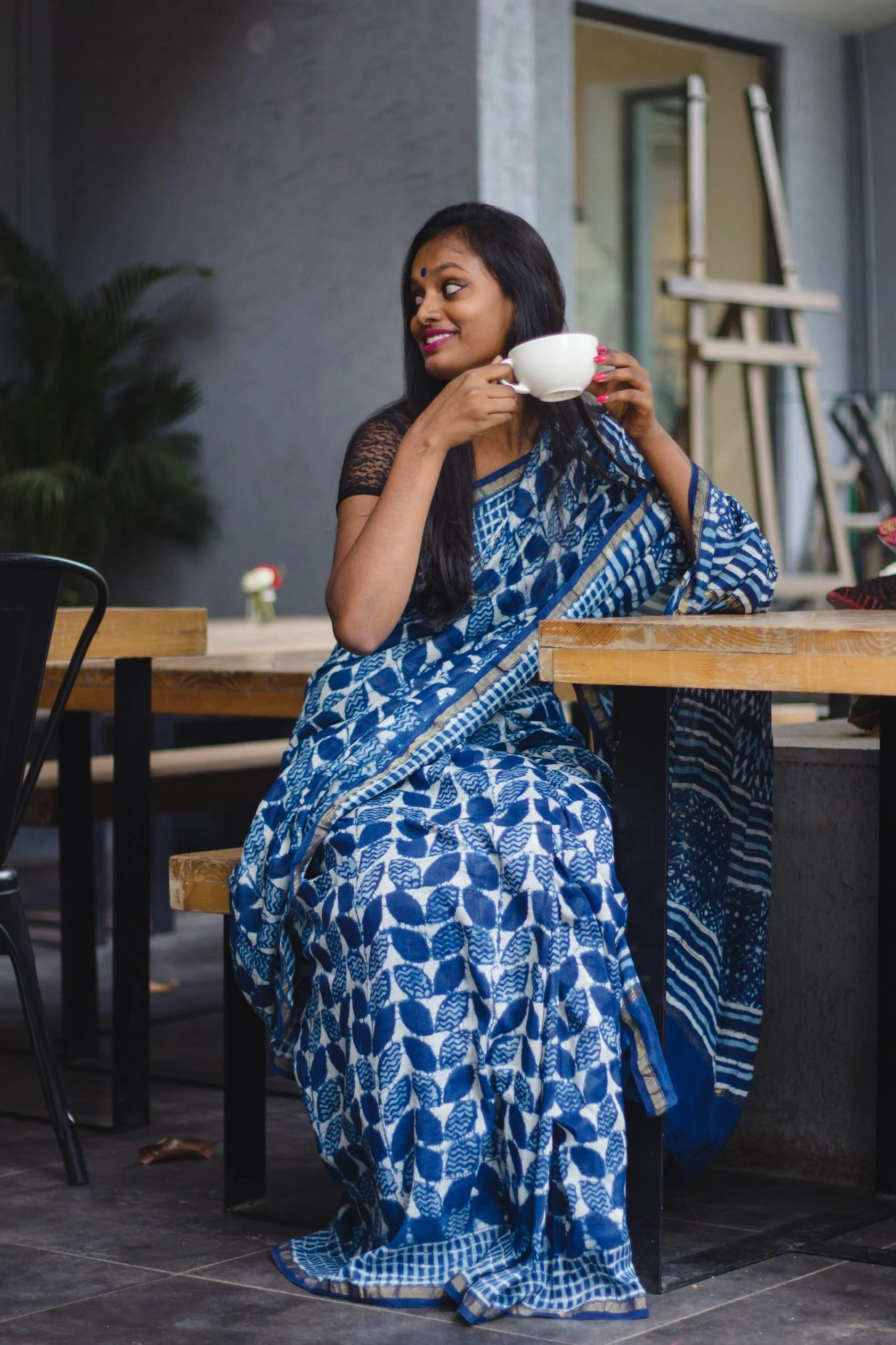 Natural dyed Dabu sarees - Malhar - Indigo boota - Image 6