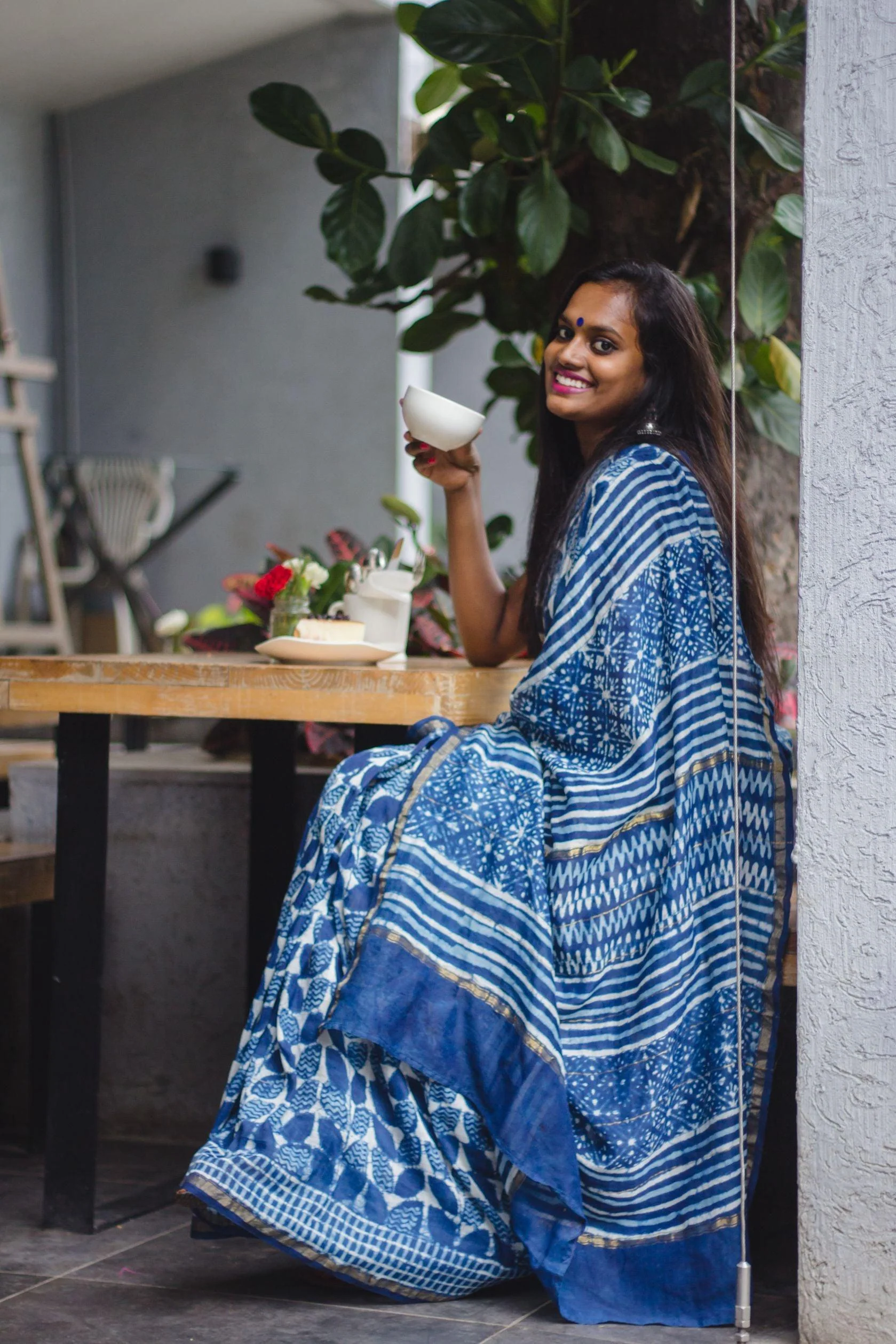 Natural dyed Dabu sarees - Malhar - Indigo boota - Image 8