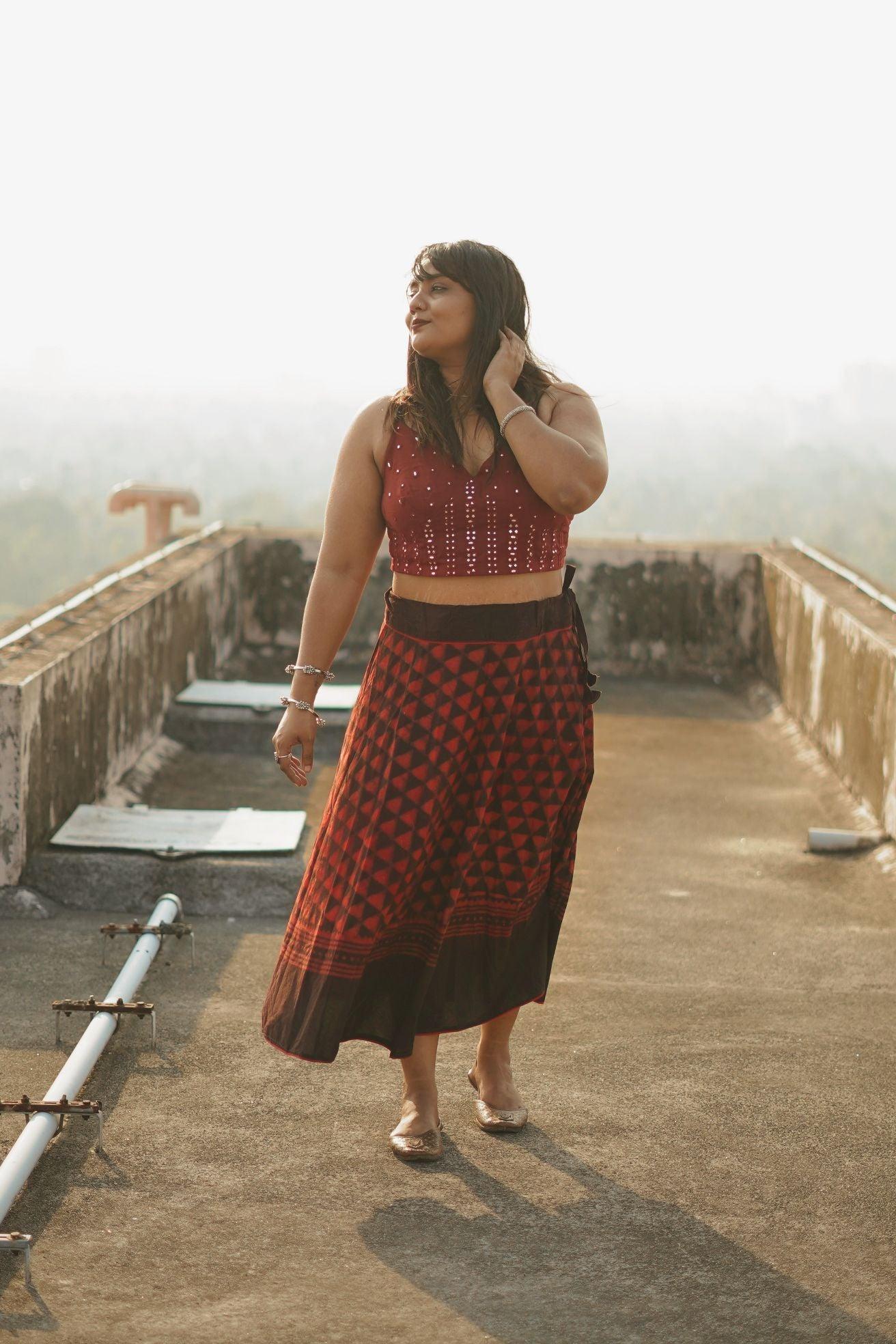 Dabu printed red print skirt - Noor -Afsana - Image 6