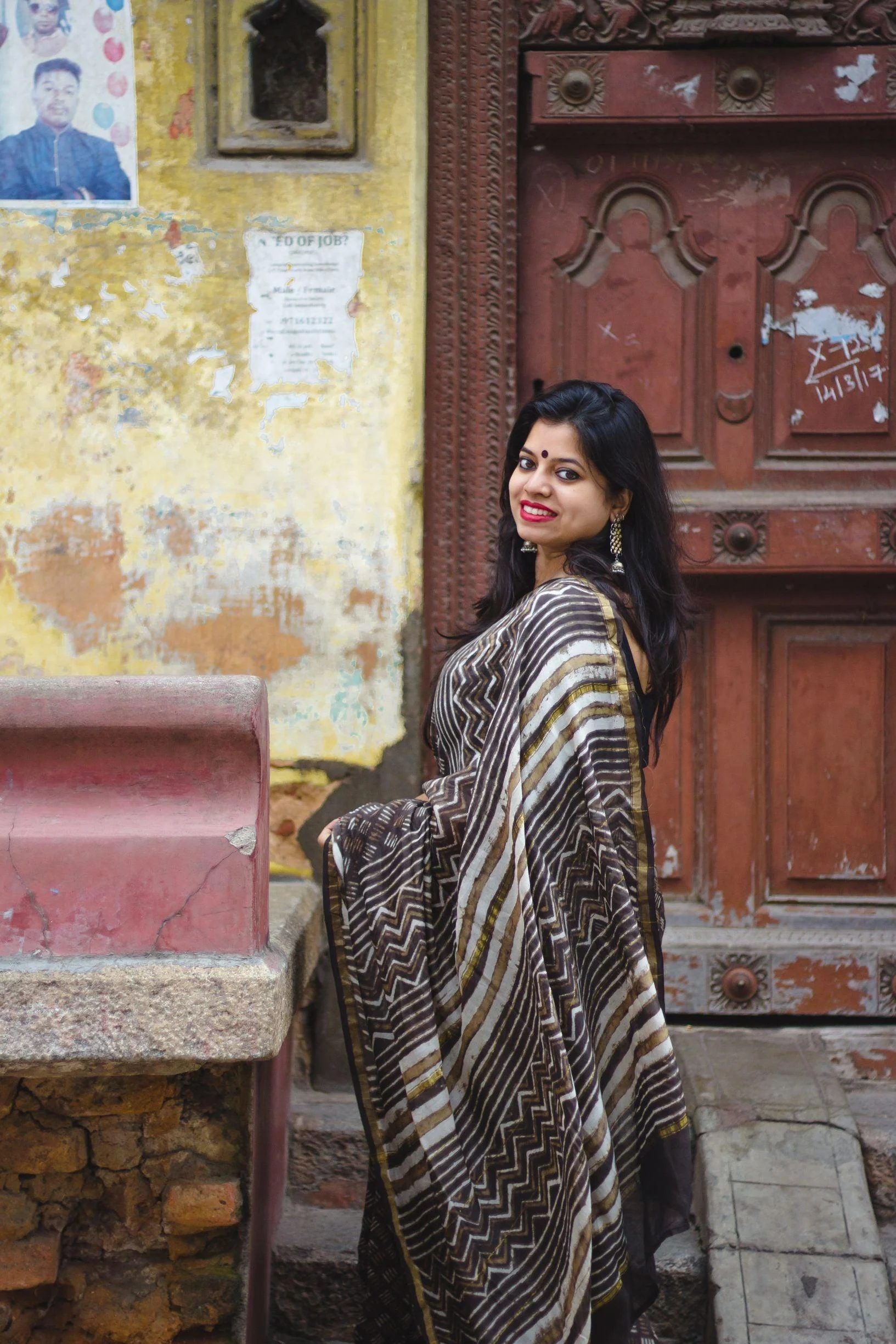 Natural dyed Dabu sarees - Malhar -Kashish mixed stripes - Image 9