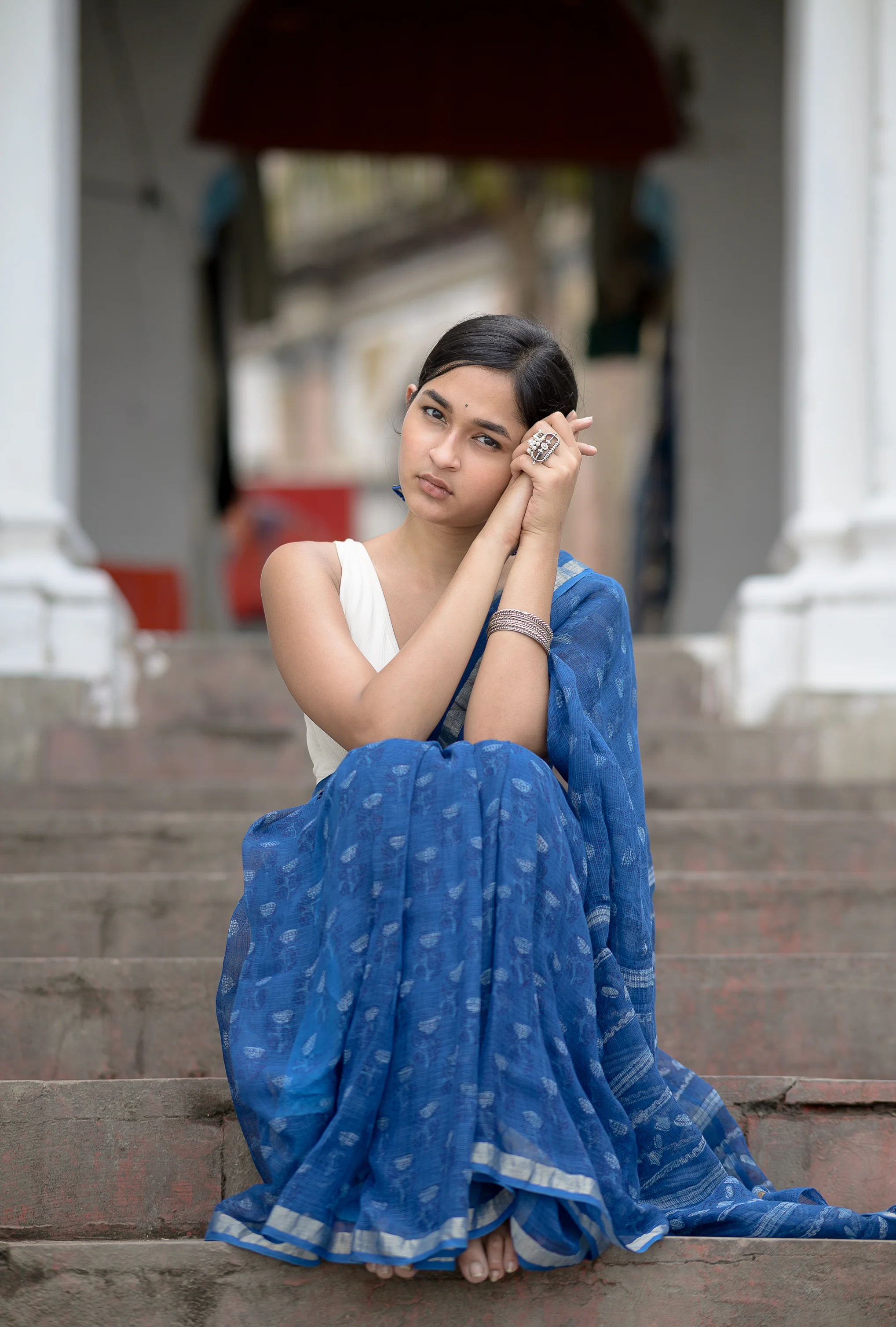 Natural dyed Dabu sarees - Malhar - Aasman - Image 3