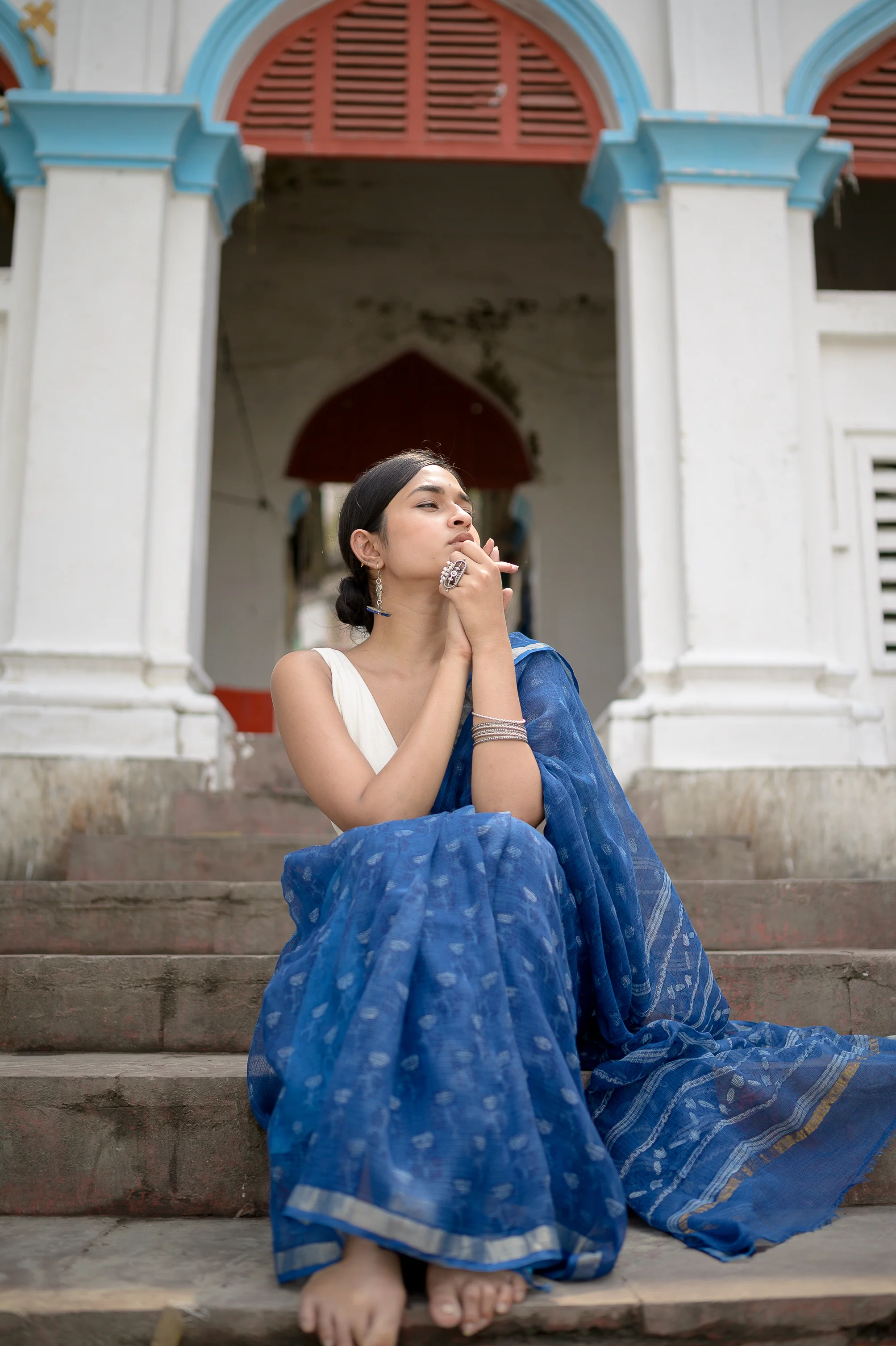 Natural dyed Dabu sarees - Malhar - Aasman - Image 4