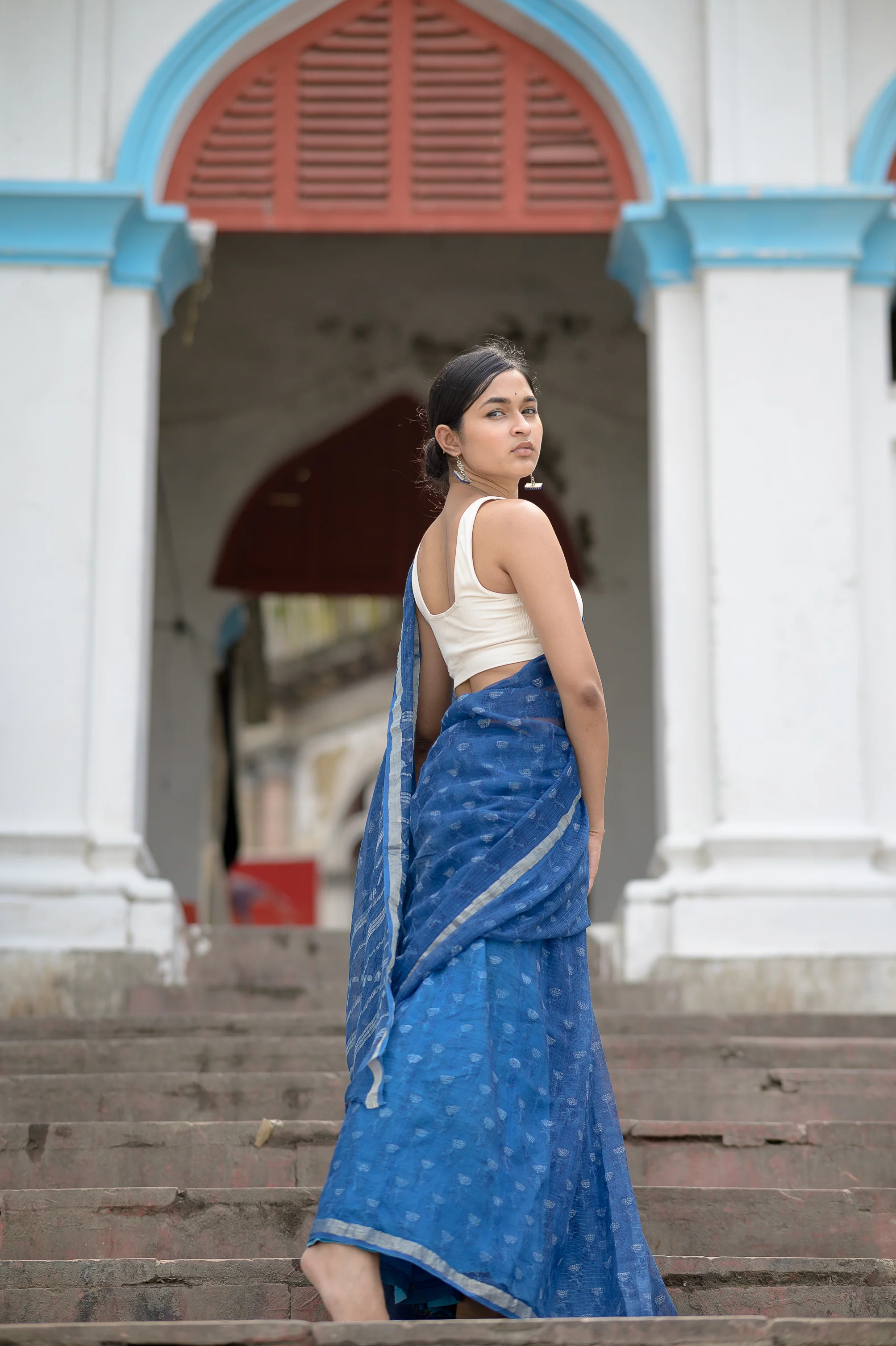Natural dyed Dabu sarees - Malhar - Aasman - Image 6