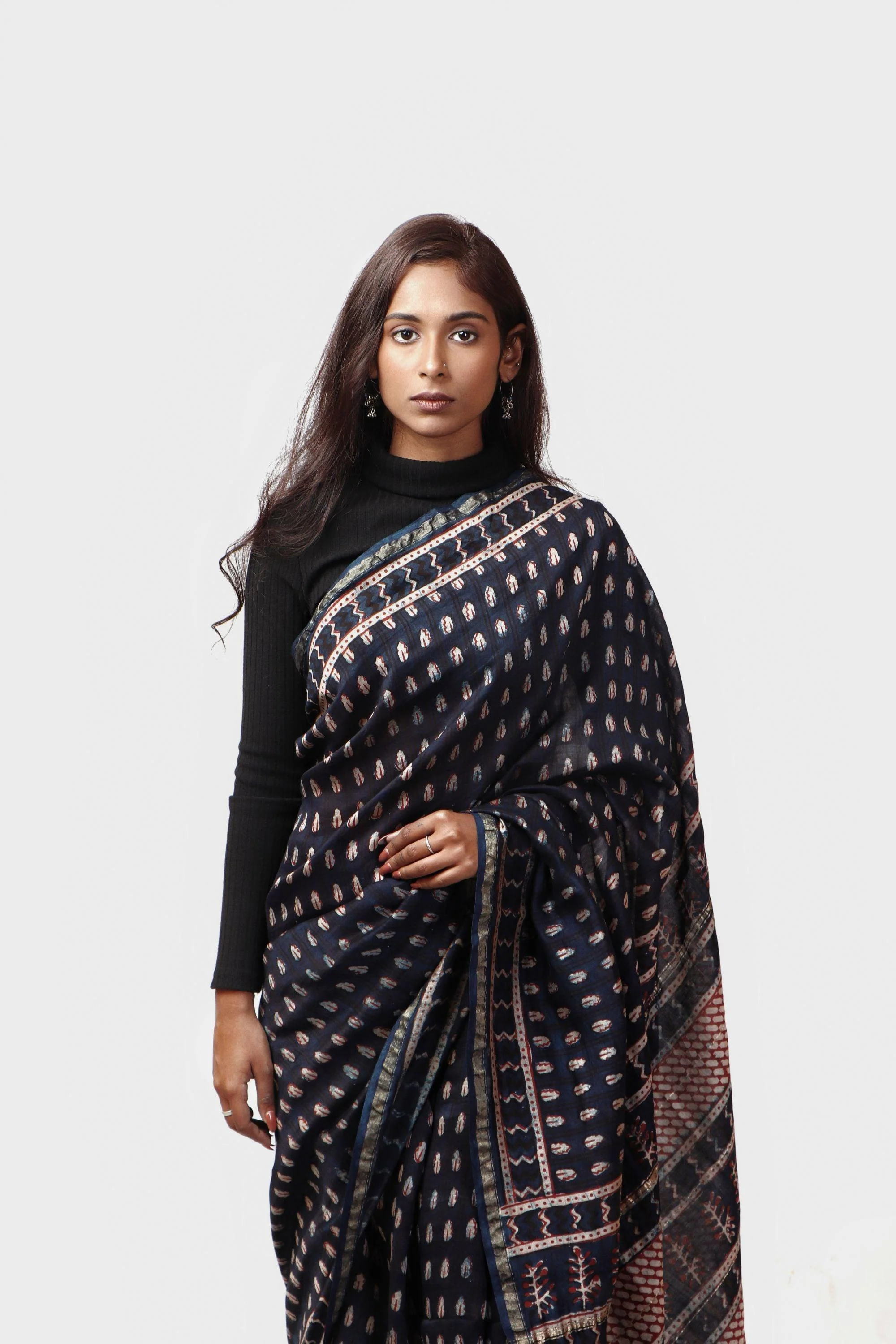 Natural dyed Dabu sarees - Malhar -Pharad  Indigo - Image 10