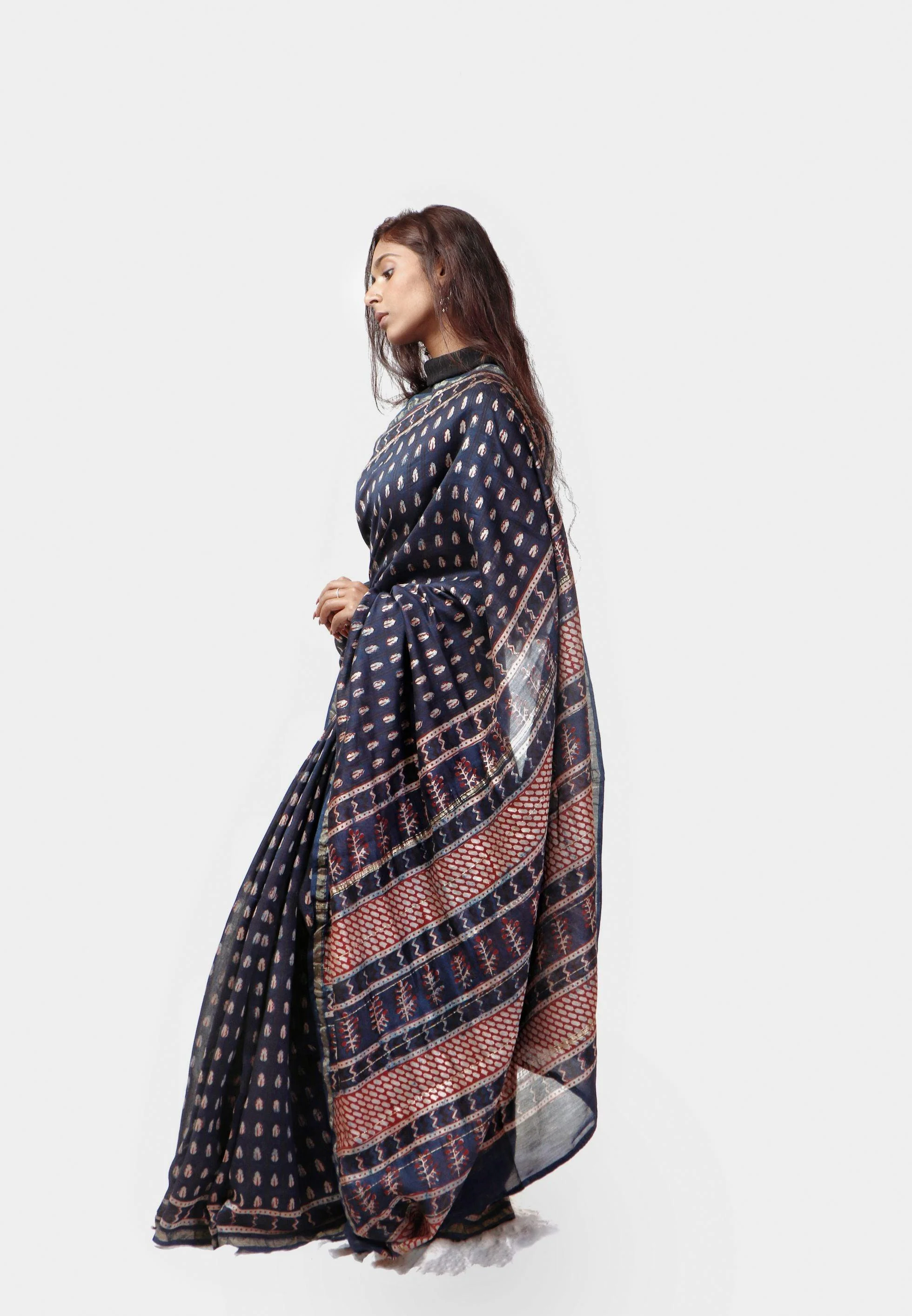 Natural dyed Dabu sarees - Malhar -Pharad  Indigo - Image 13