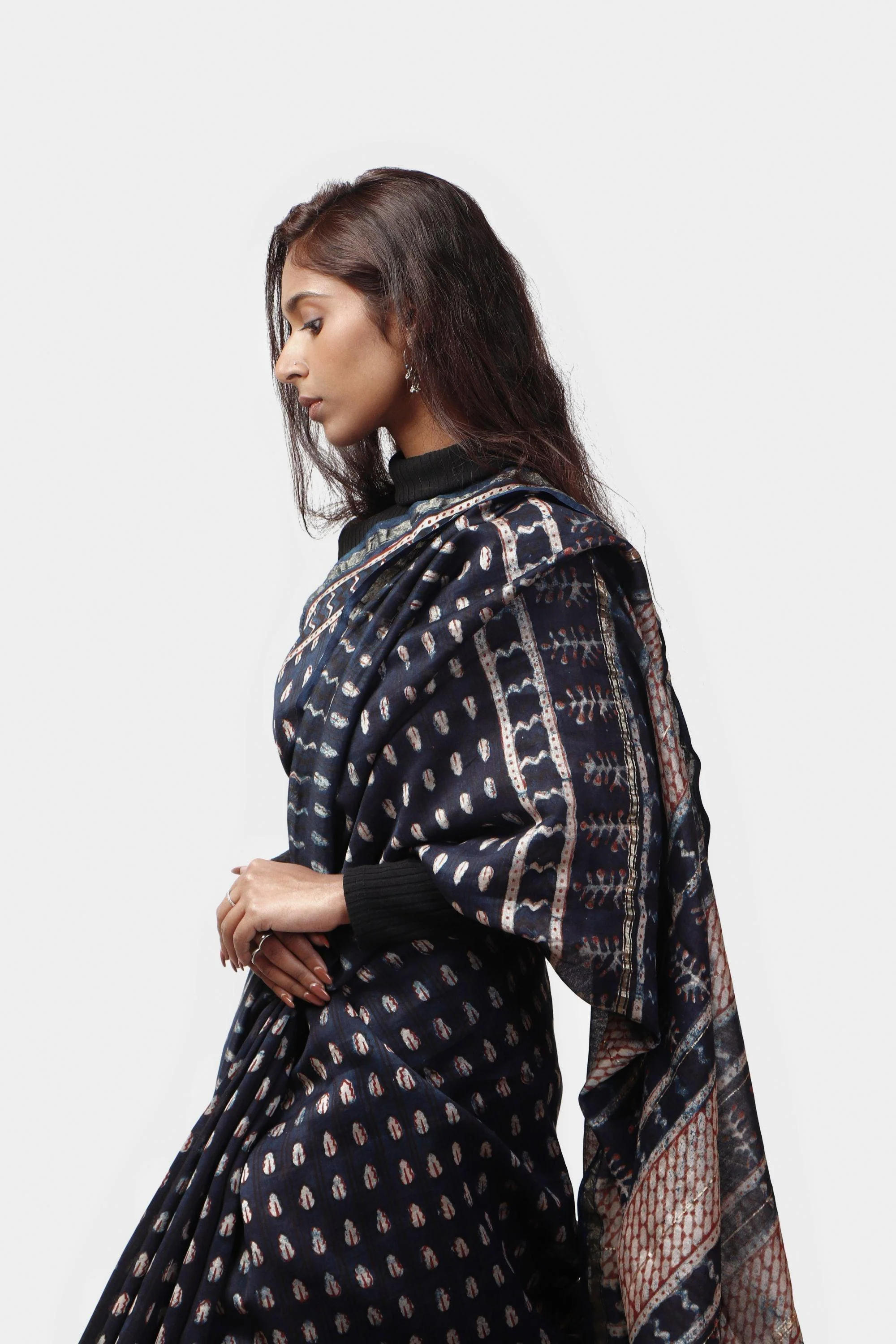 Natural dyed Dabu sarees - Malhar -Pharad  Indigo - Image 4