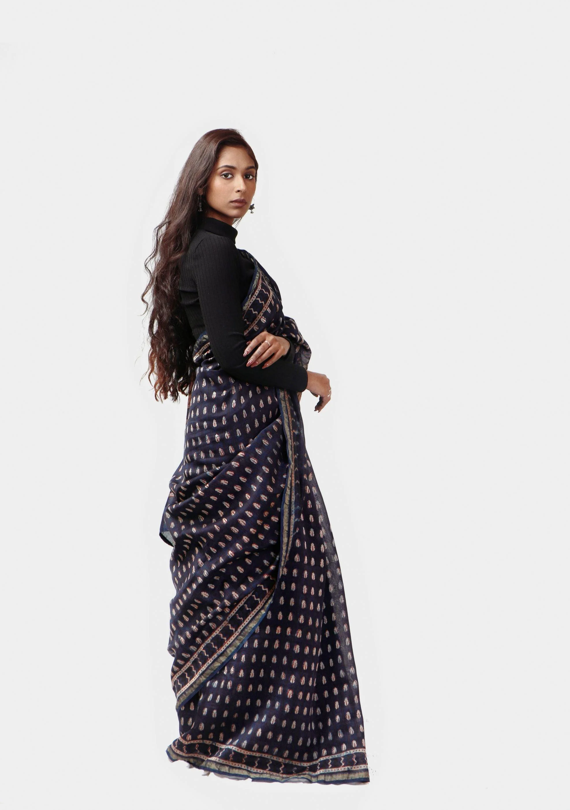 Natural dyed Dabu sarees - Malhar -Pharad  Indigo - Image 5