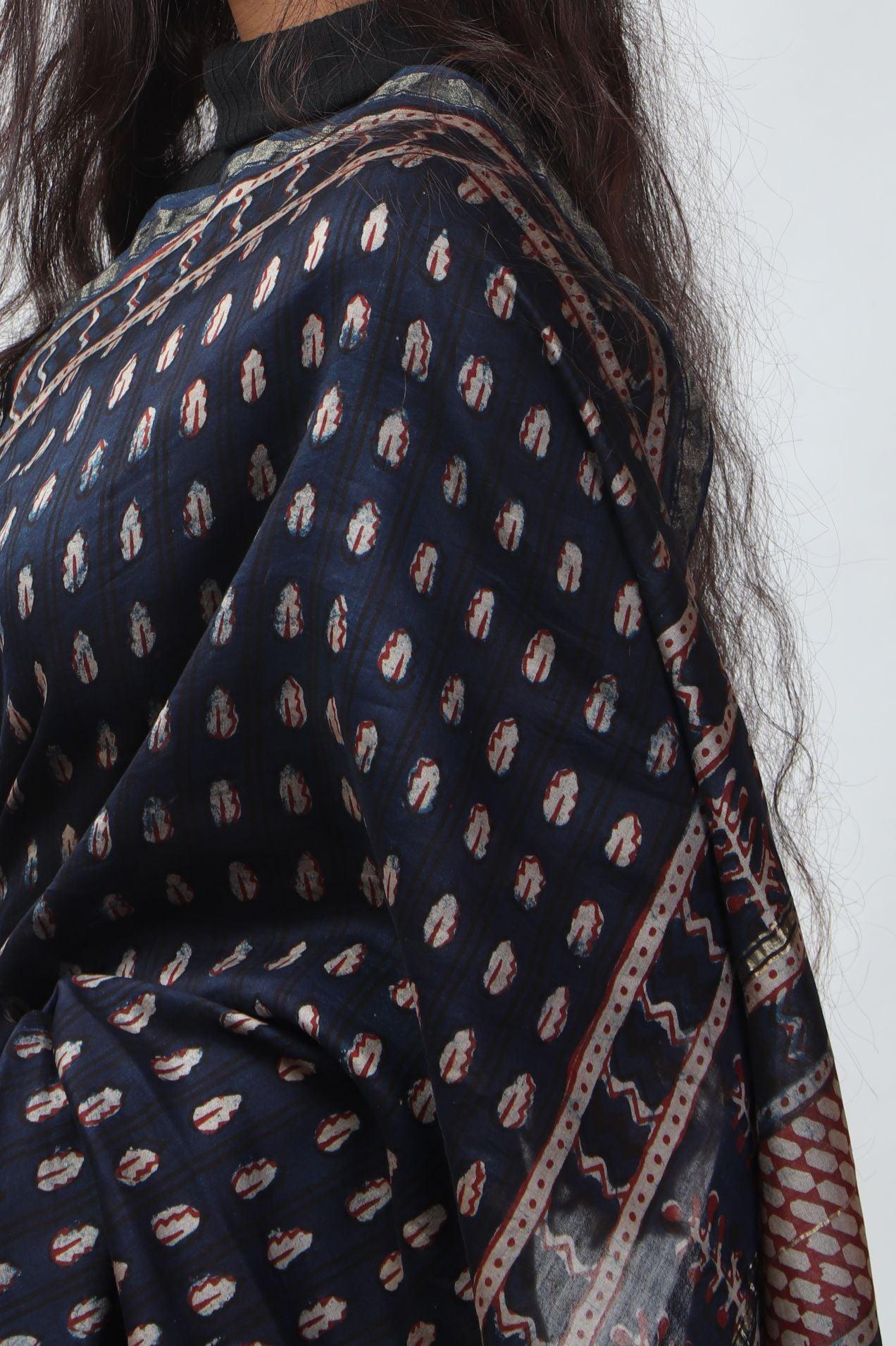 Natural dyed Dabu sarees - Malhar -Pharad  Indigo - Image 6