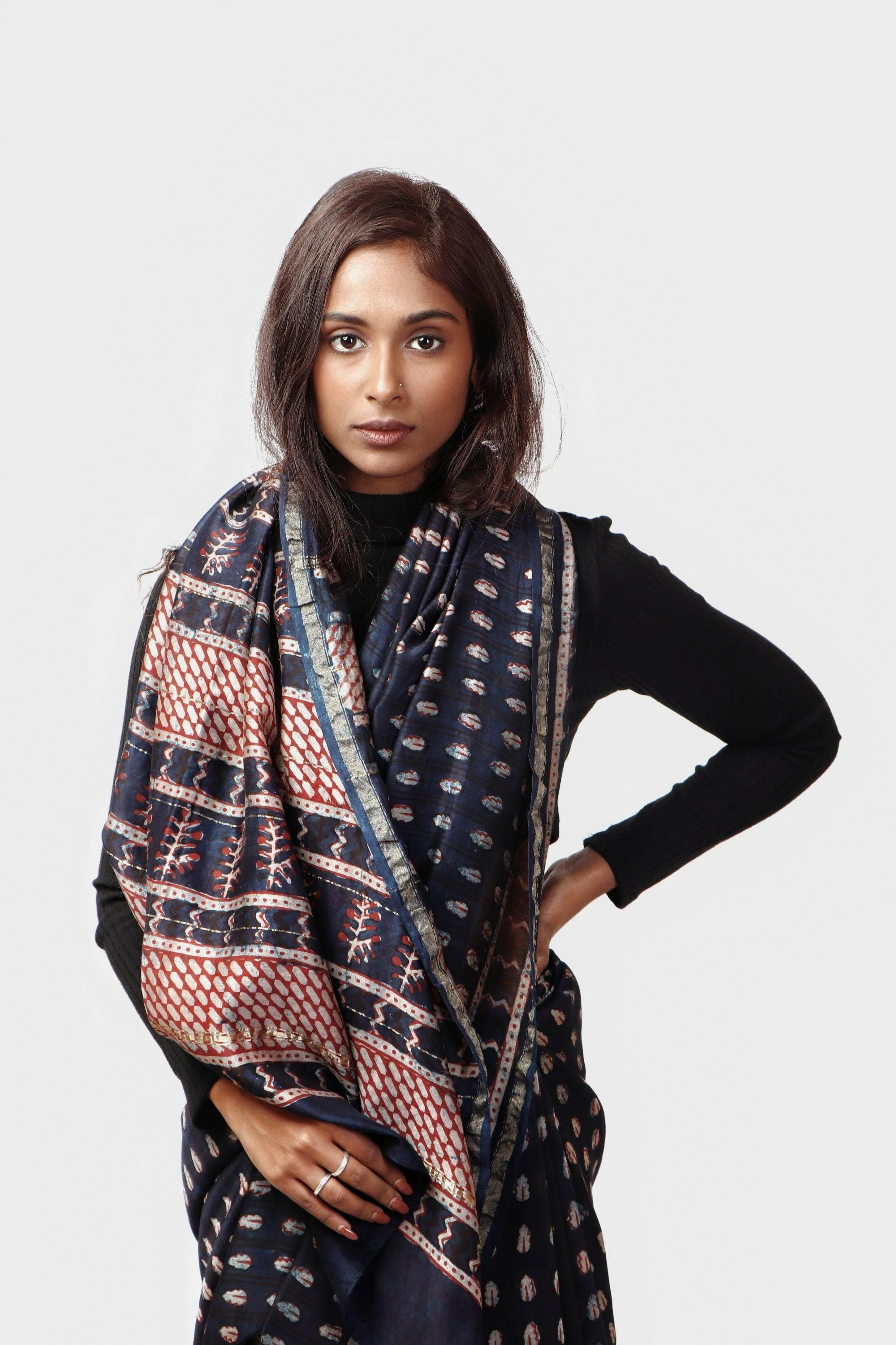 Natural dyed Dabu sarees - Malhar -Pharad  Indigo - Image 7