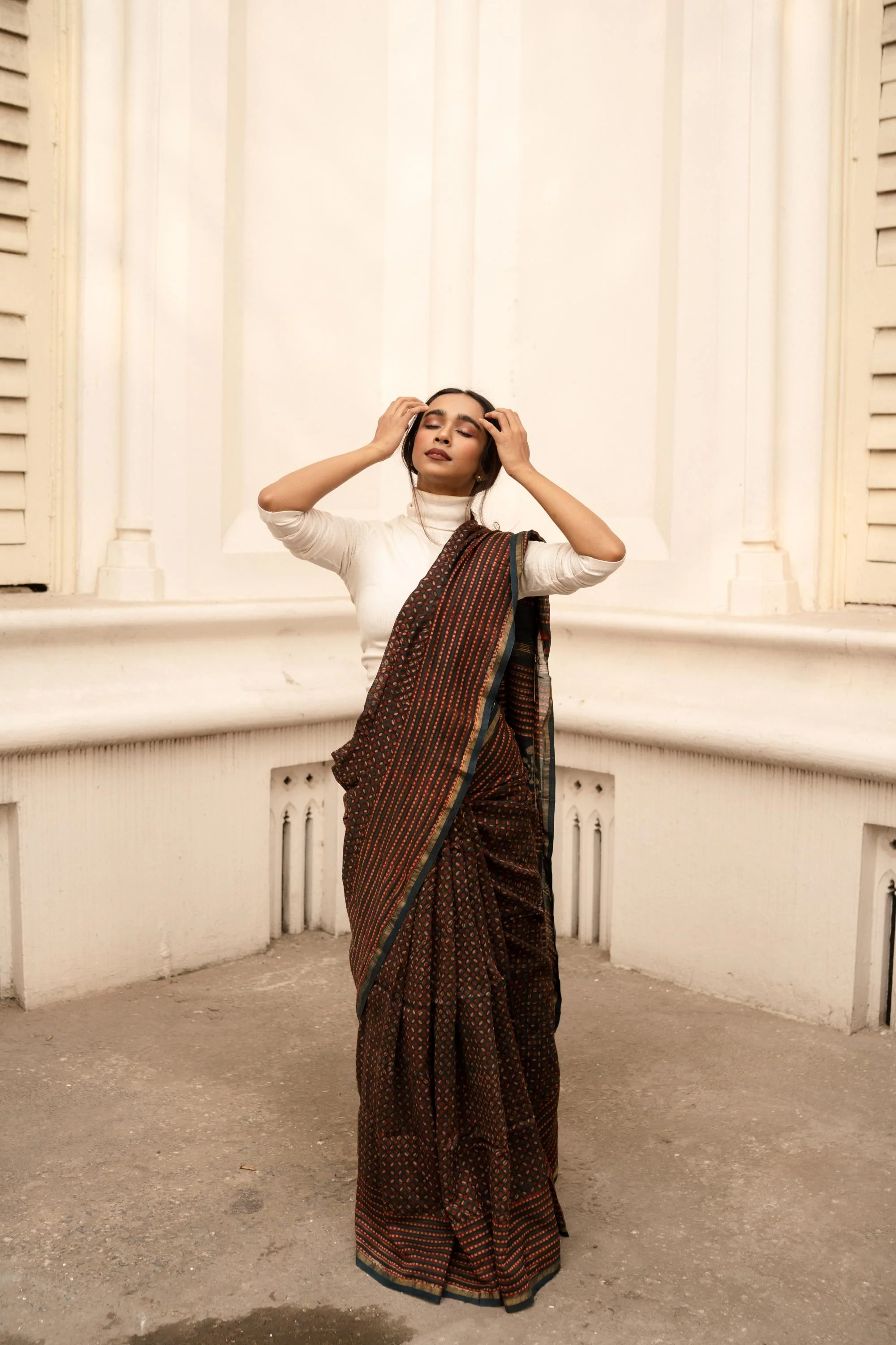 Natural dyed Dabu sarees - Malhar -Pharad Green Dabu saree - Image 3