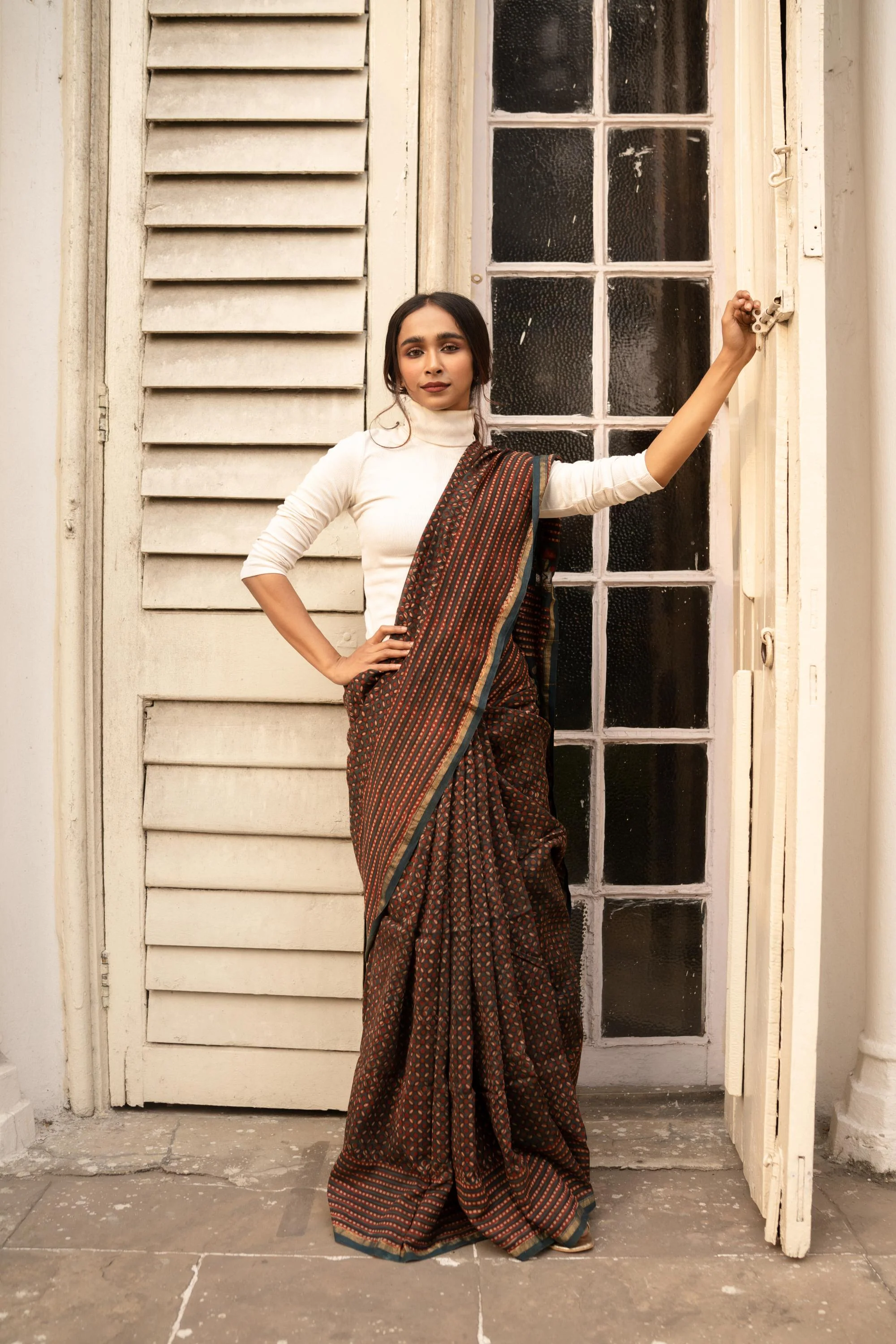Natural dyed Dabu sarees - Malhar -Pharad Green Dabu saree - Image 4