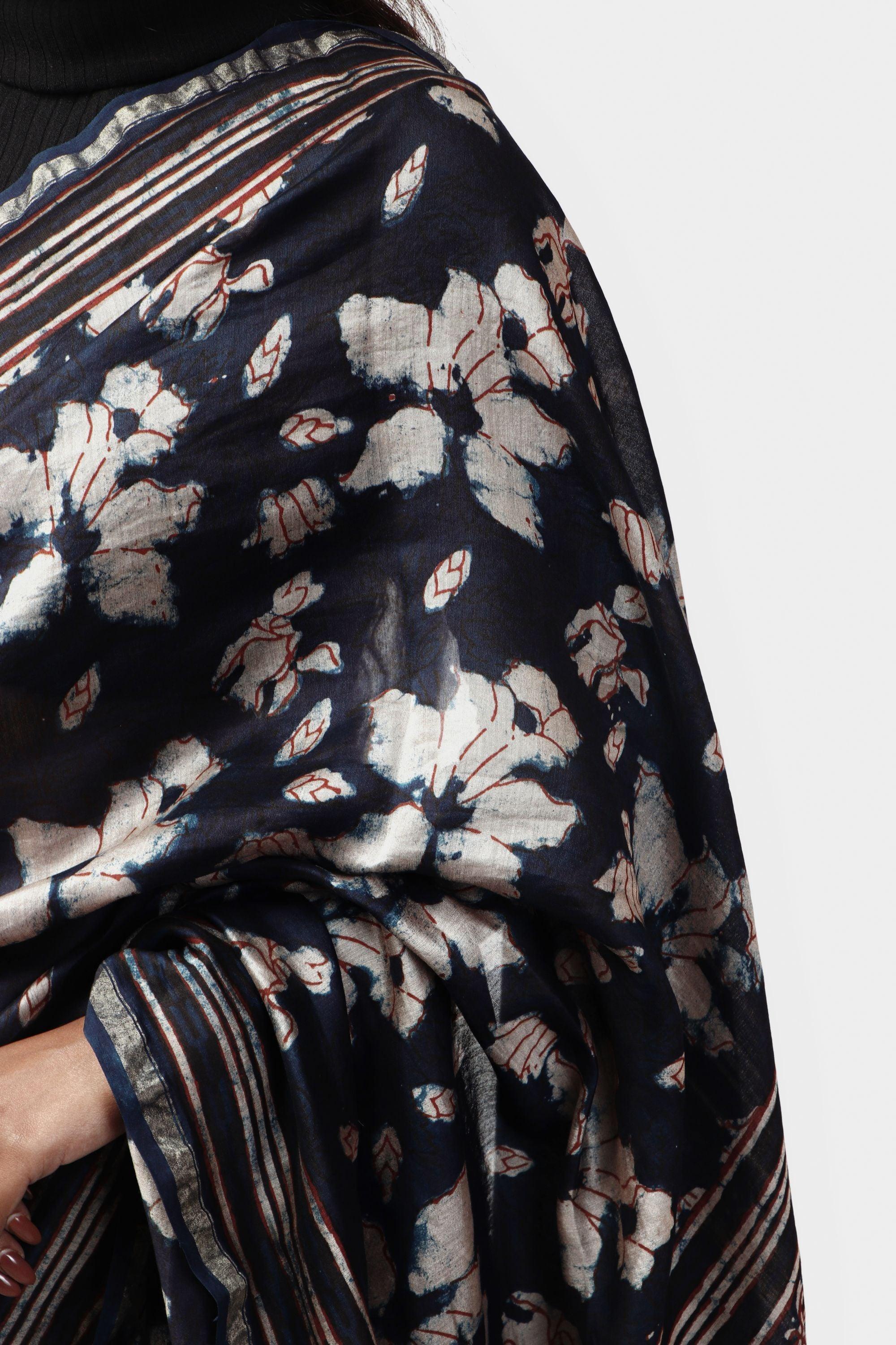 Natural dyed Dabu sarees - Malhar -Pharad Leaf Indigo - Image 8