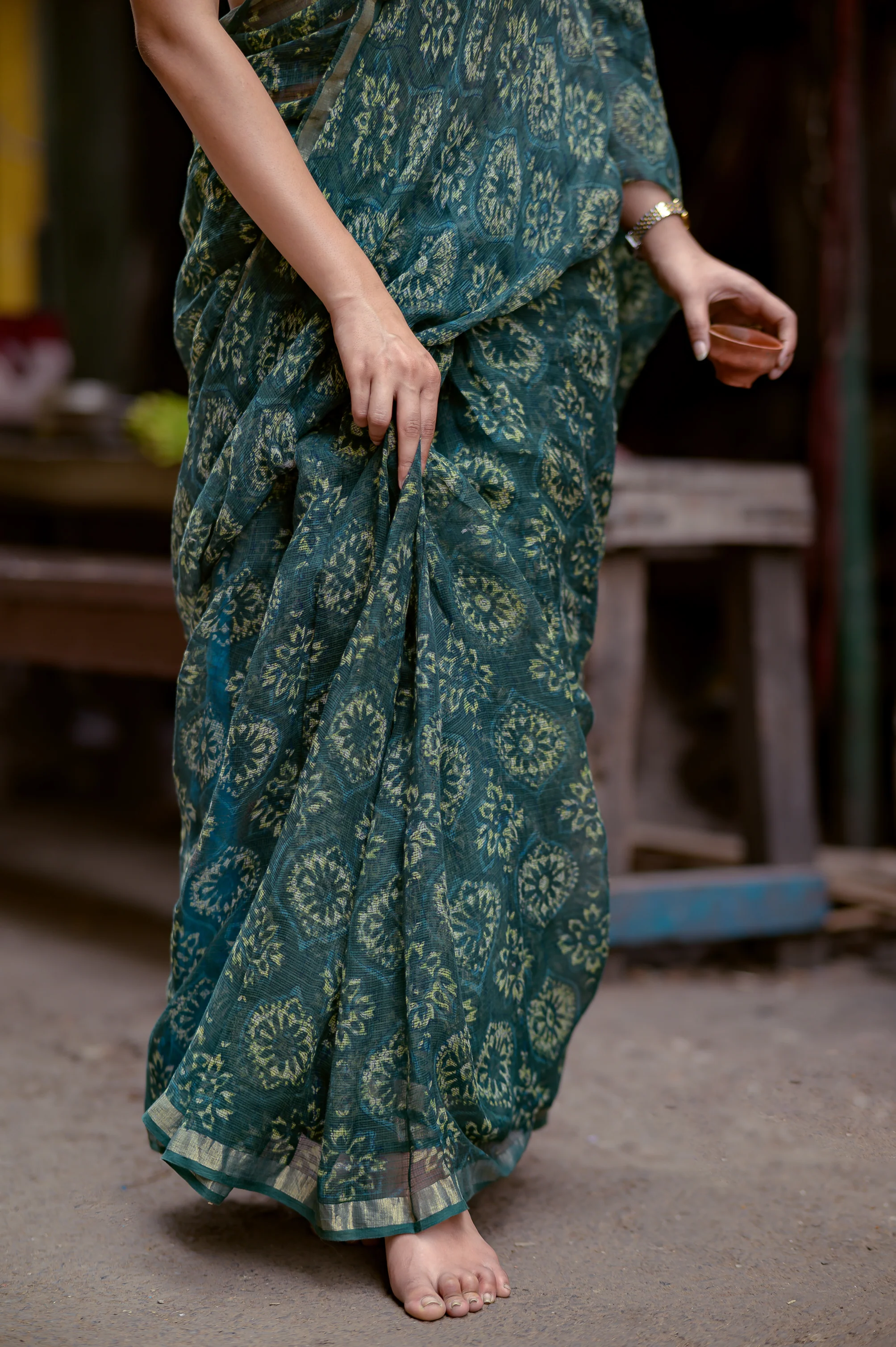 Natural dyed Dabu sarees - Malhar - Jamini - Image 5