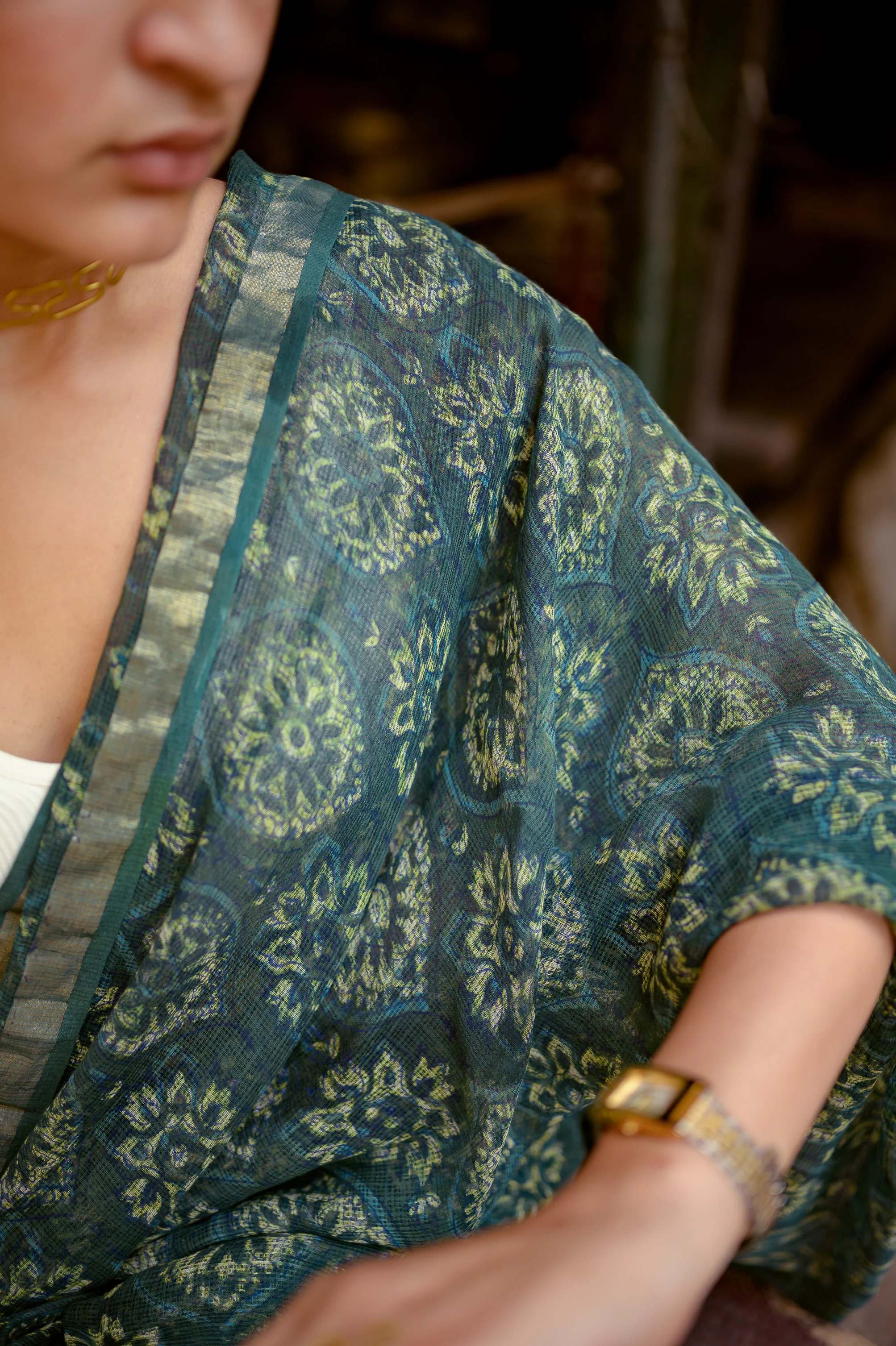 Natural dyed Dabu sarees - Malhar - Jamini - Image 6