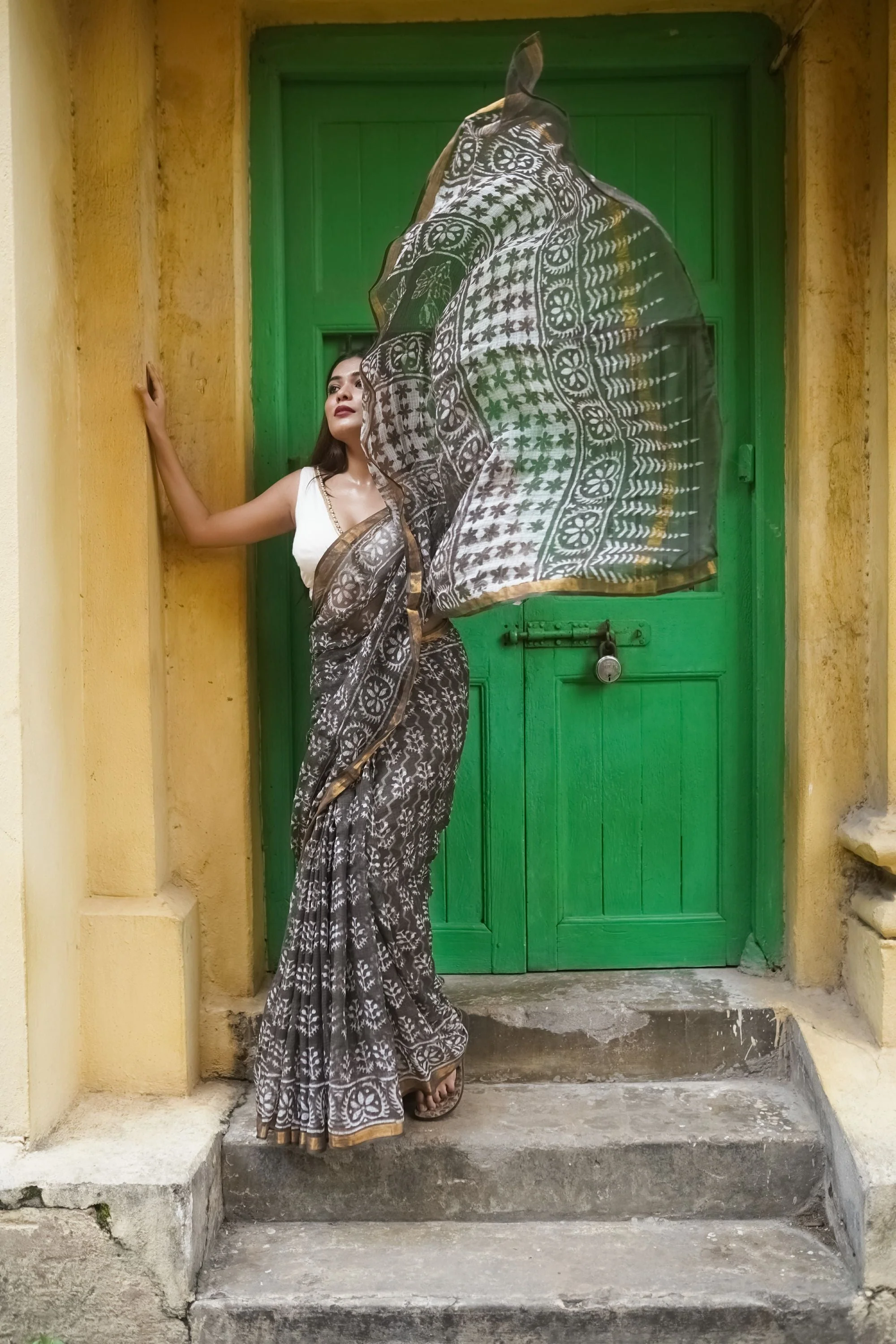 Natural dyed Dabu sarees - Malhar - Kajal - Image 10