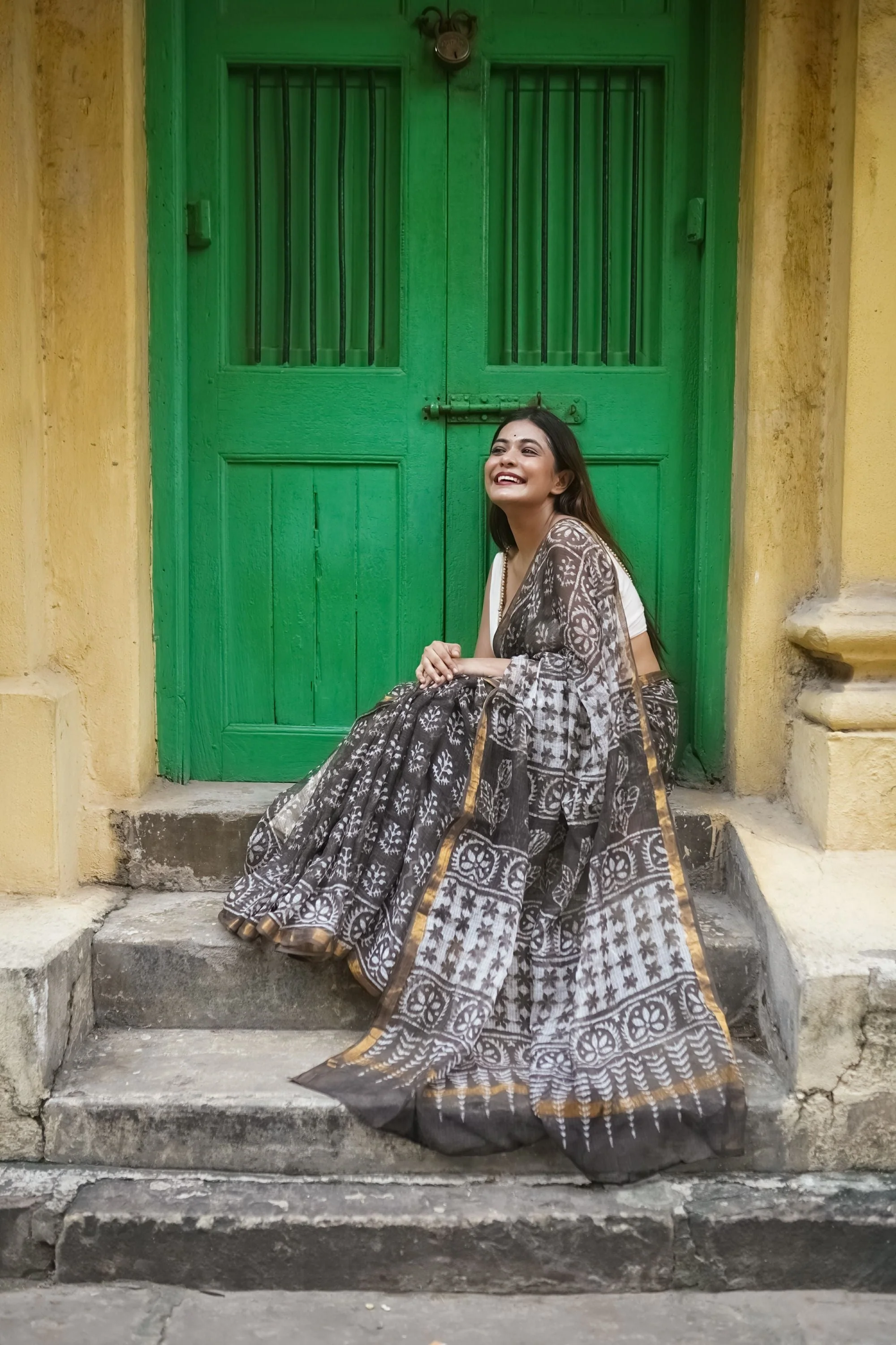 Natural dyed Dabu sarees - Malhar - Kajal - Image 3