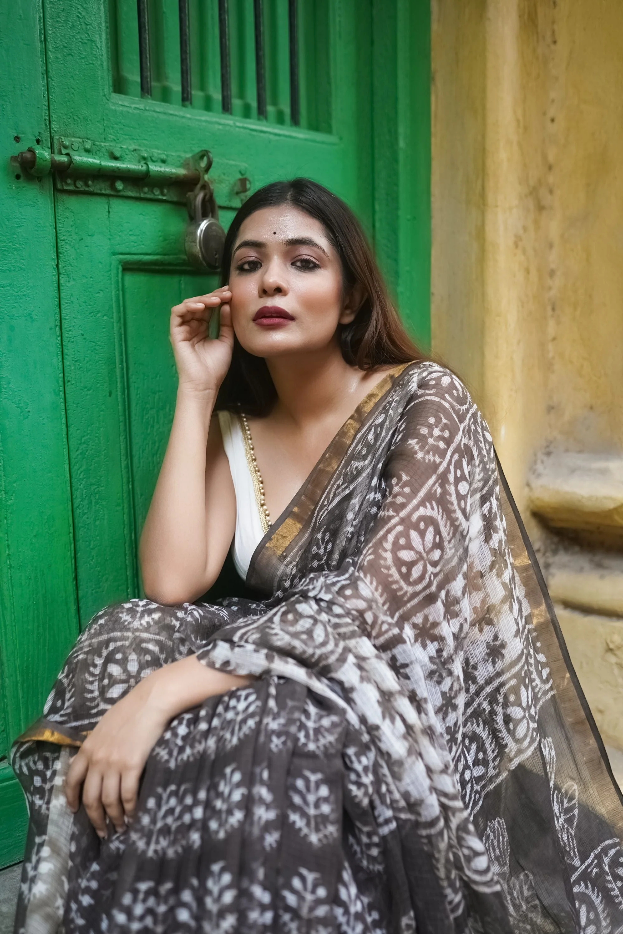 Natural dyed Dabu sarees - Malhar - Kajal - Image 4