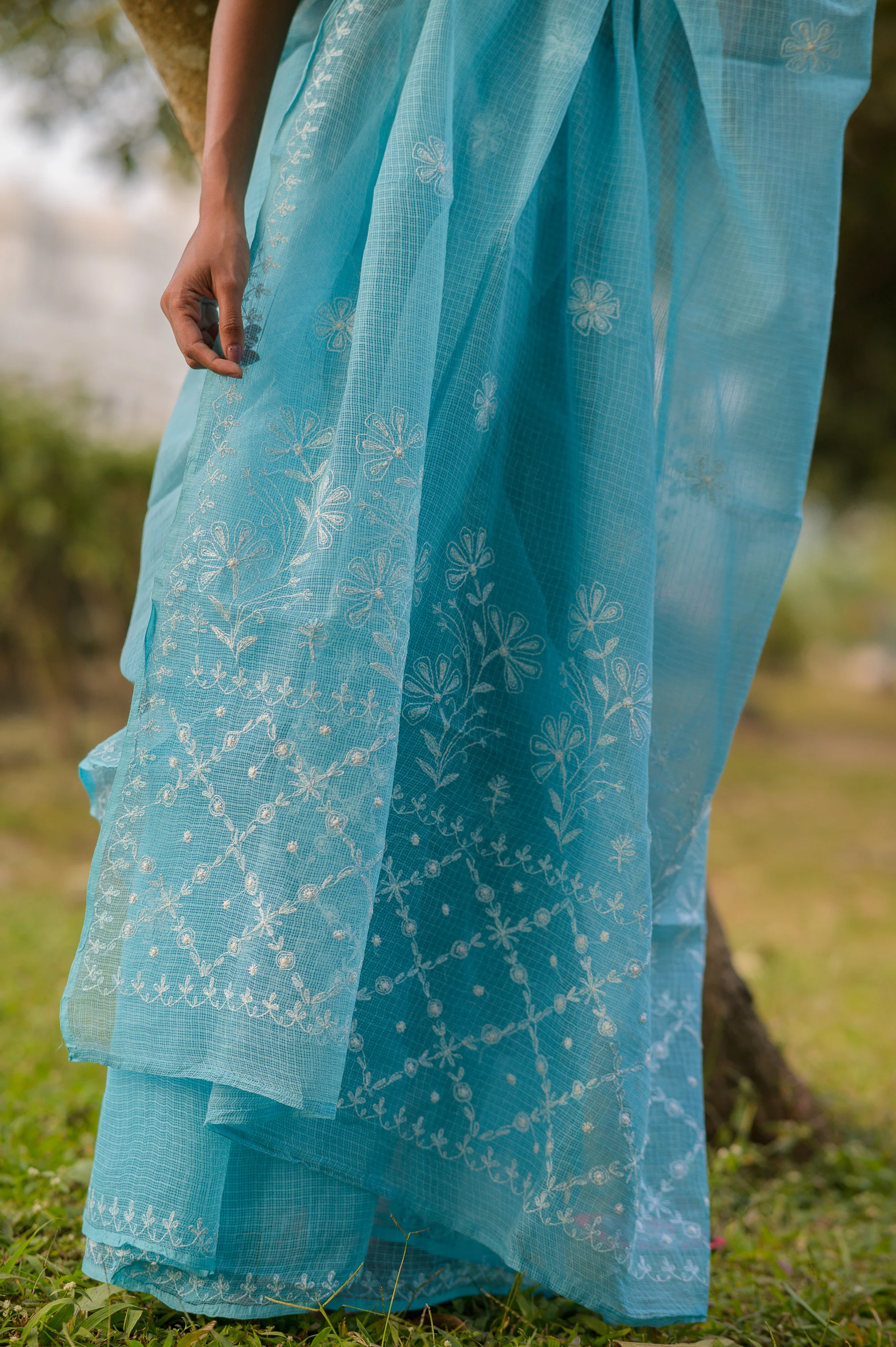 Kota Chikankari sarees - Meher - Siyahi - Image 5