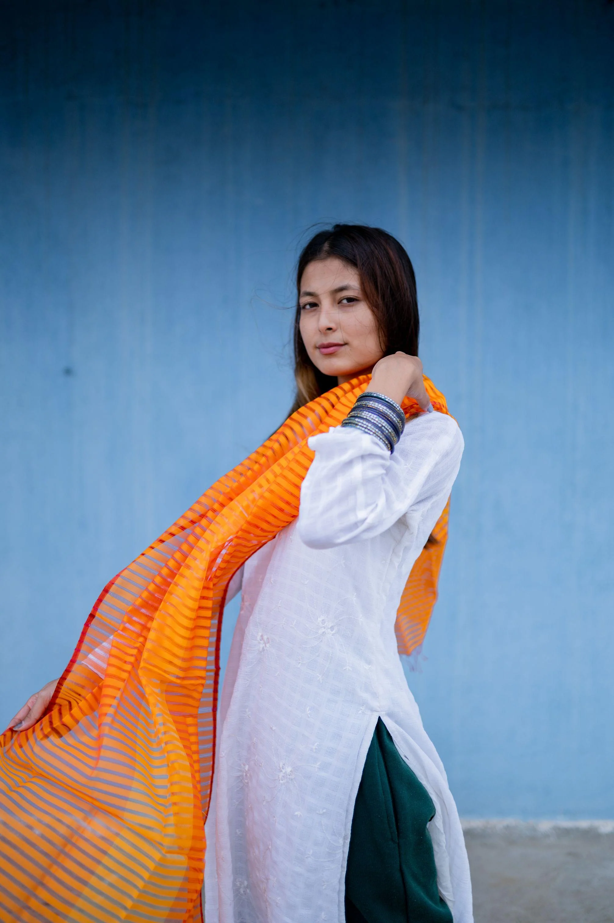 Maheswari handloom stole - Orange - Image 4