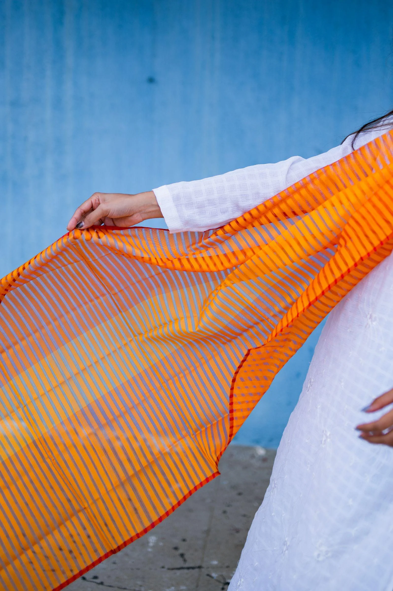 Maheswari handloom stole - Orange - Image 7