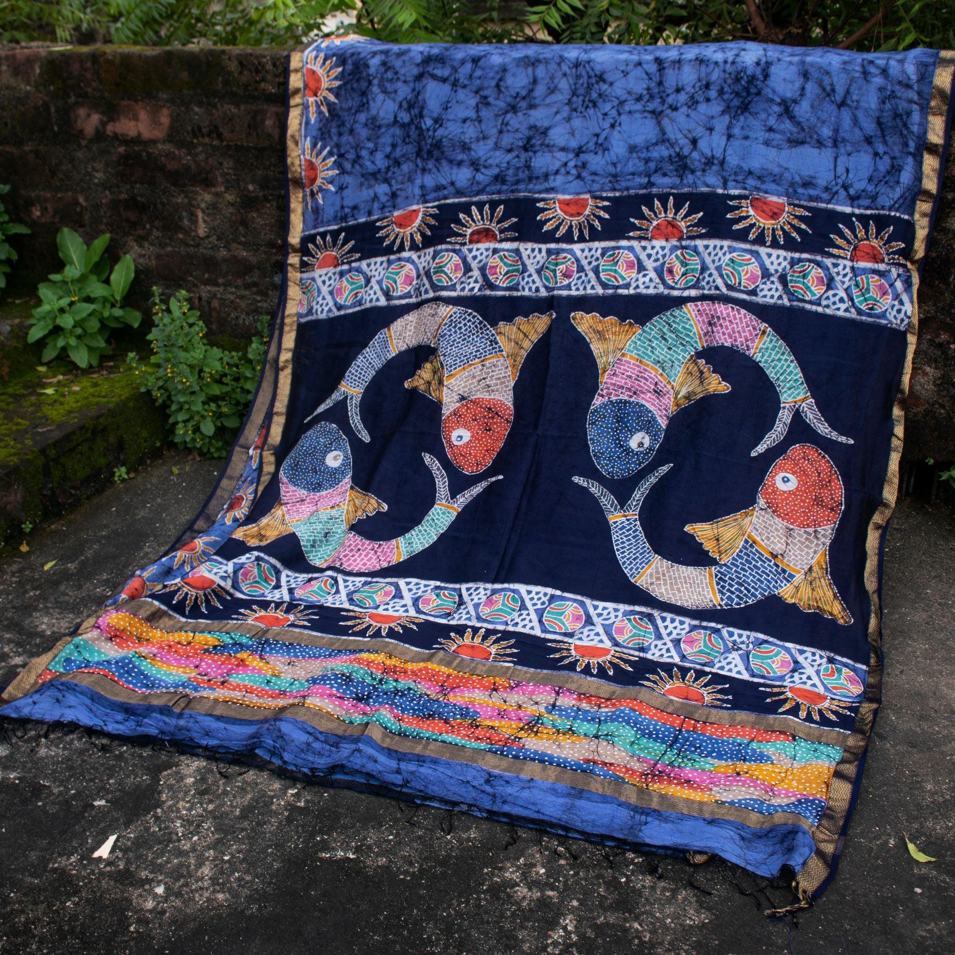 Batik Chanderi saree - Narmada- Matsya - Image 9