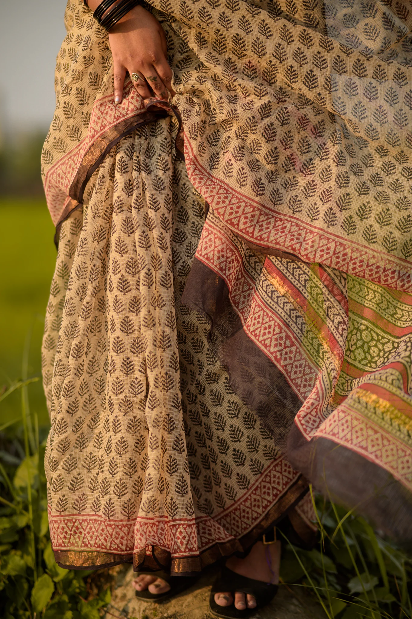 Natural dyed Bagru saree - Roheda Kota Mohini handblock printed saree - Image 3